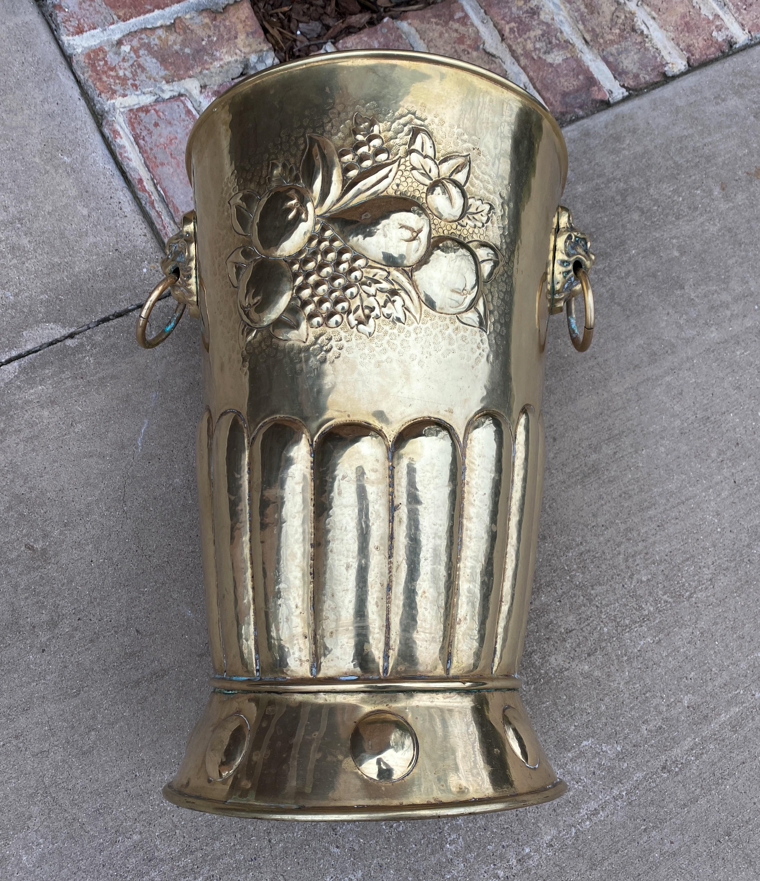 Antique Brass Stick Stand Cane Holder Hand Seamed Lions Umbrella For Sale 7