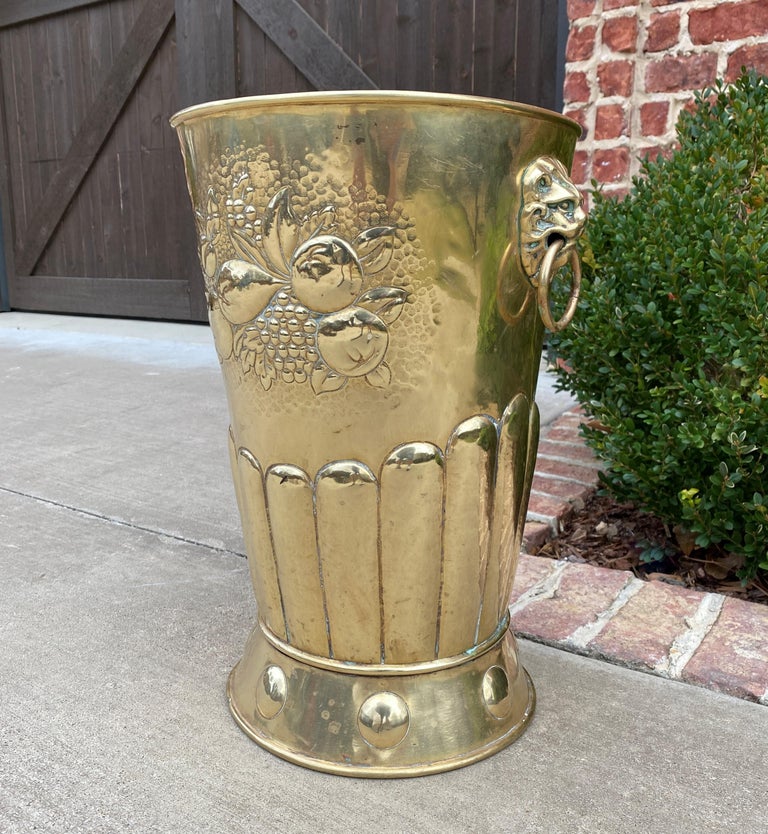 Antique Brass Stick Stand Cane Holder Hand Seamed Lions Umbrella For