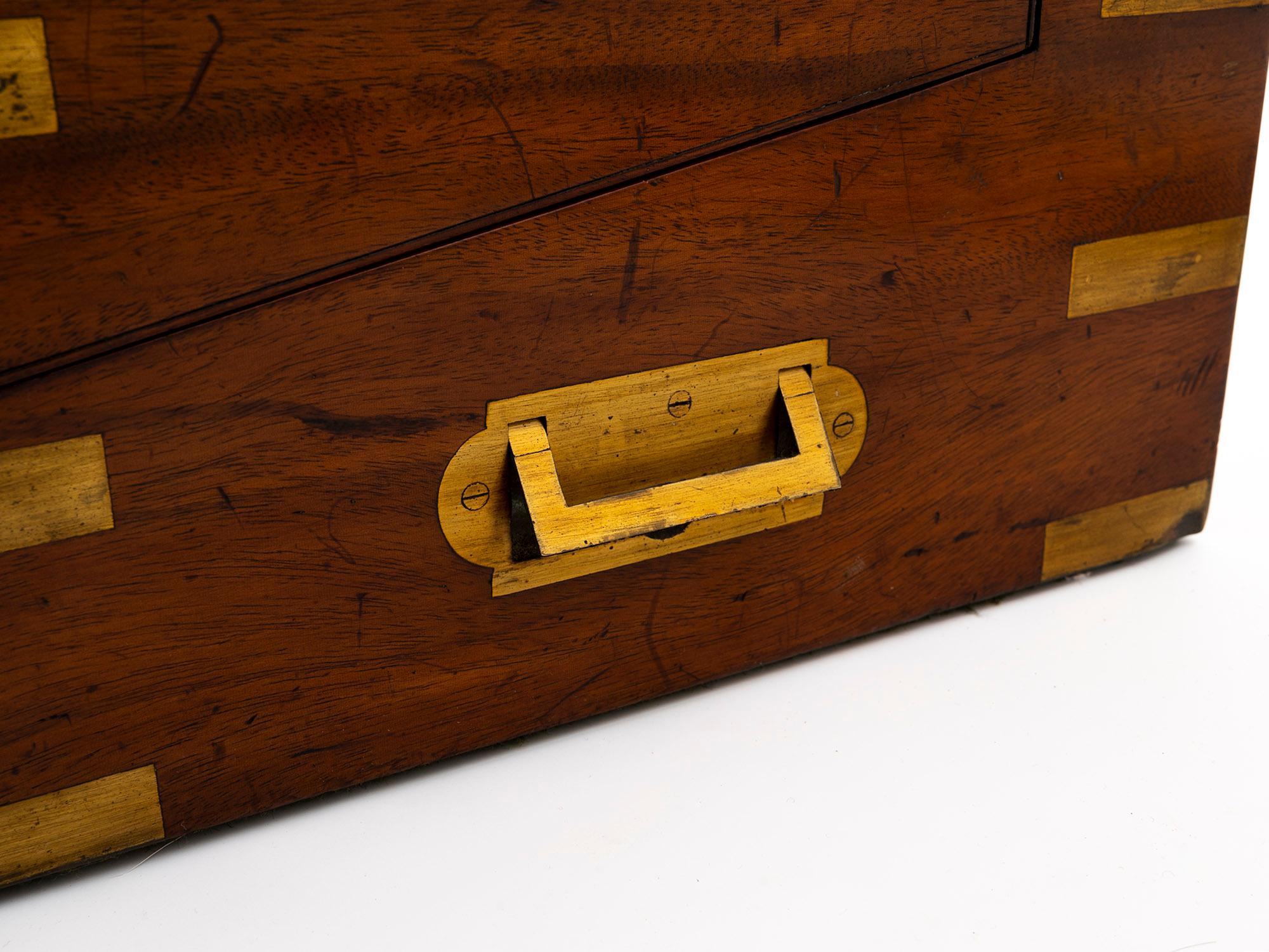 Antique Brass Strapped Mahogany Writing Box 12