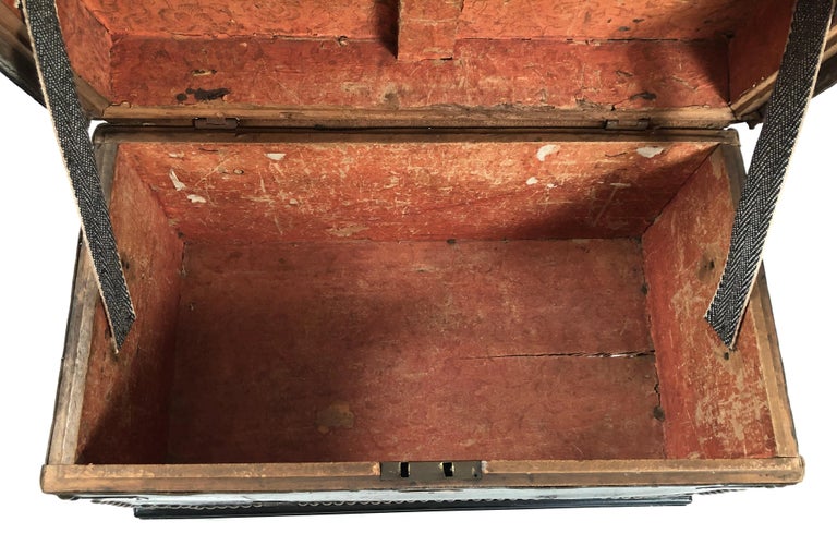 Brass Stud Decorated Leather Sea Captain's Chest on Stand, circa 1810