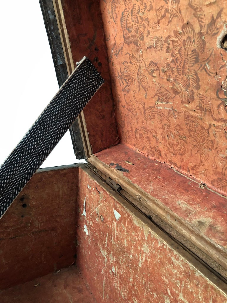 Brass Stud Decorated Leather Sea Captain's Chest on Stand, circa 1810