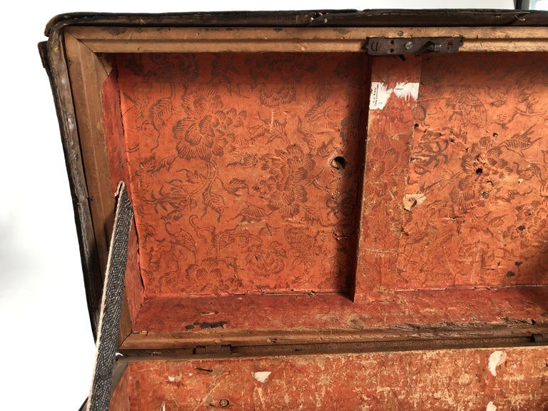 Brass Stud Decorated Leather Sea Captain's Chest on Stand, circa 1810