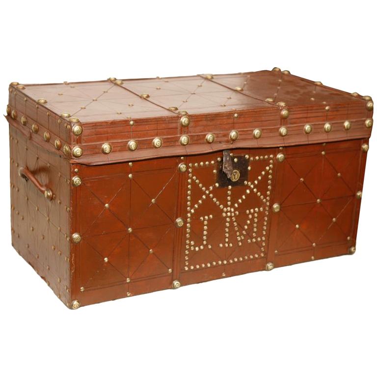 Antique Brass Studded Leather Trunk