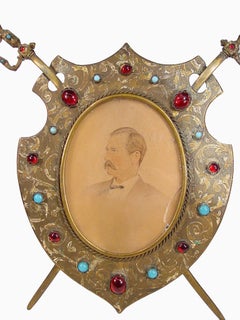 Antique Brass Sword and Shield Picture Frame, circa 1860