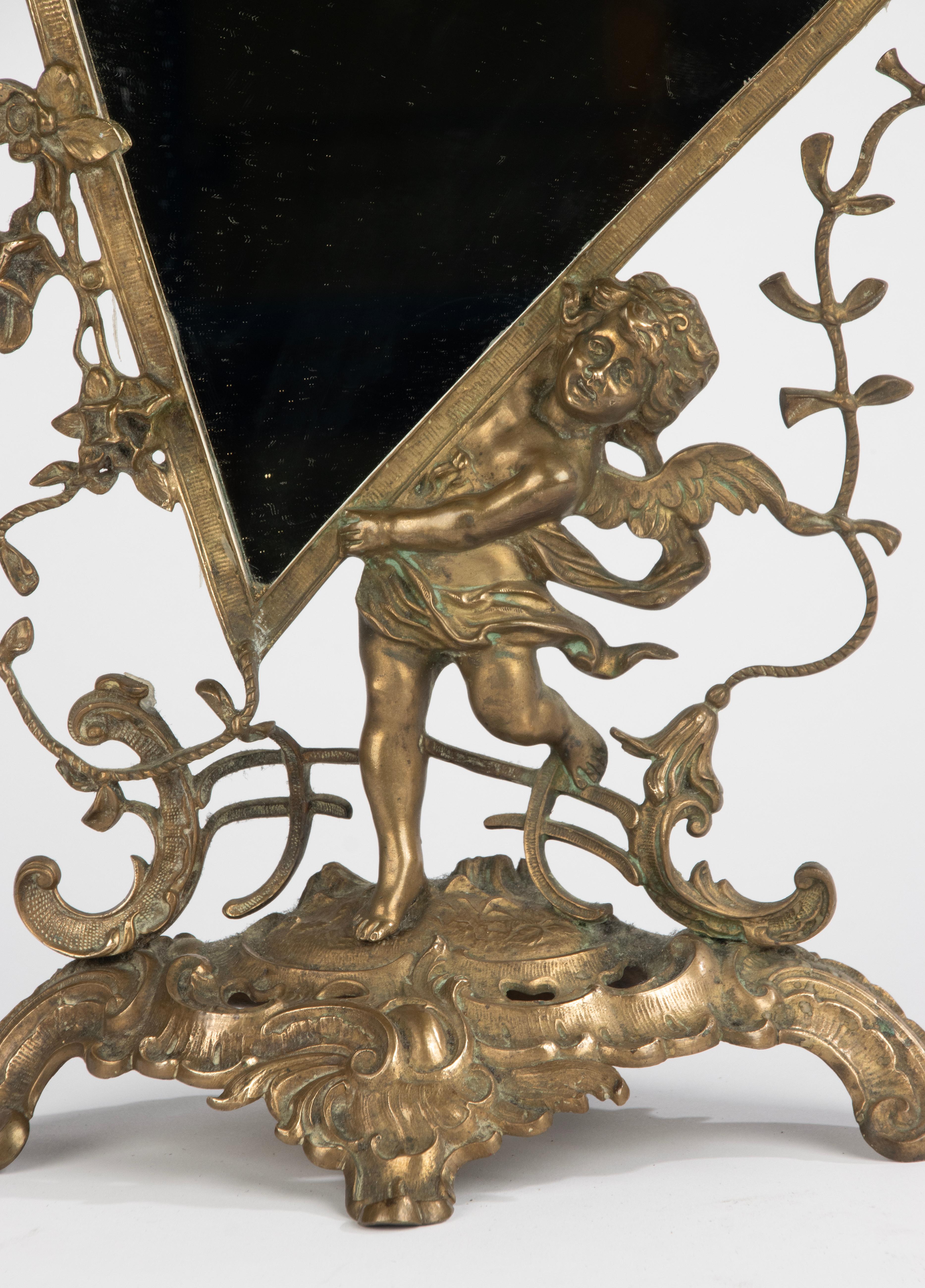 Belge Antique Mirror de table en laiton en vente