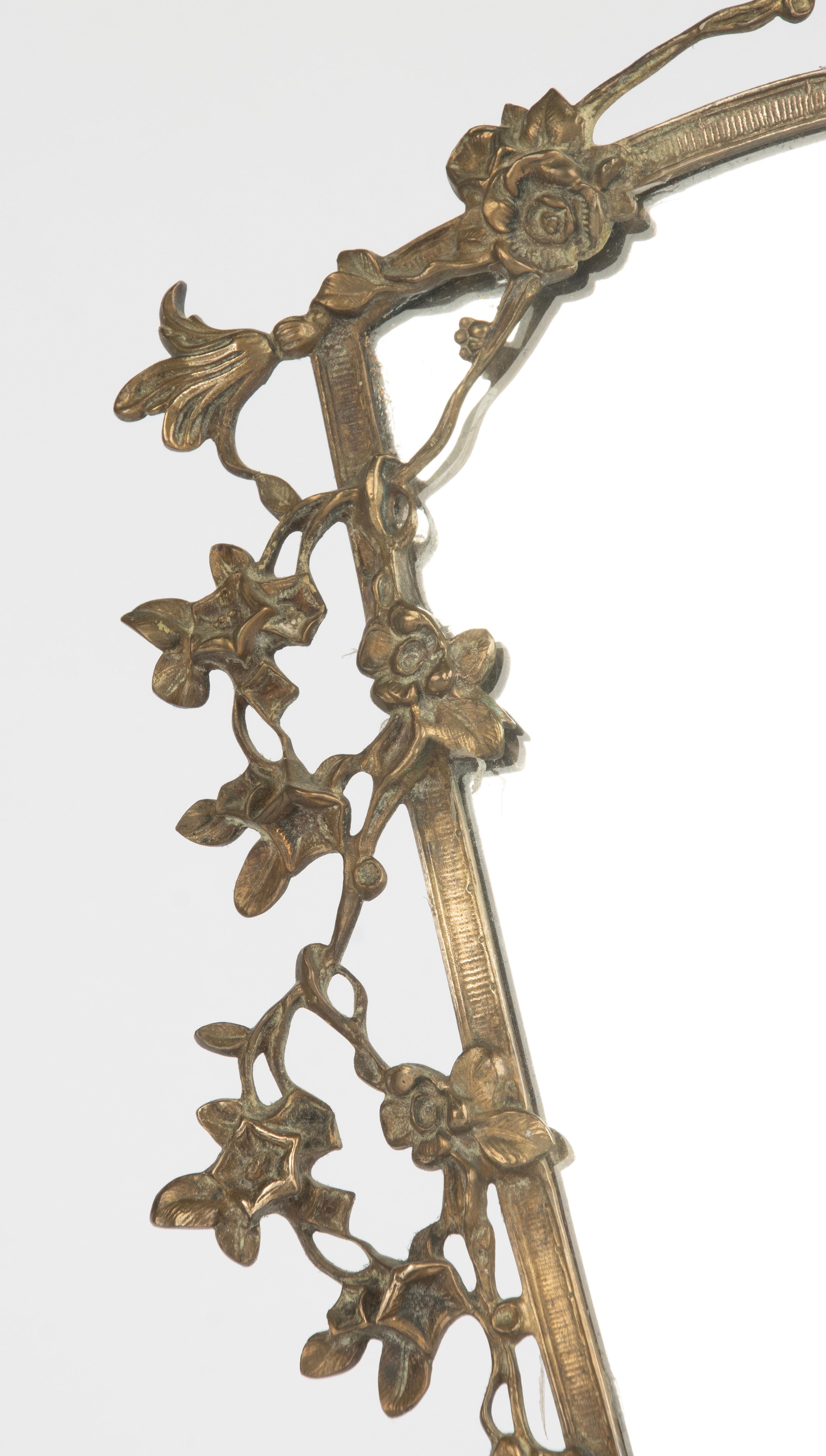 Laiton Antique Mirror de table en laiton en vente