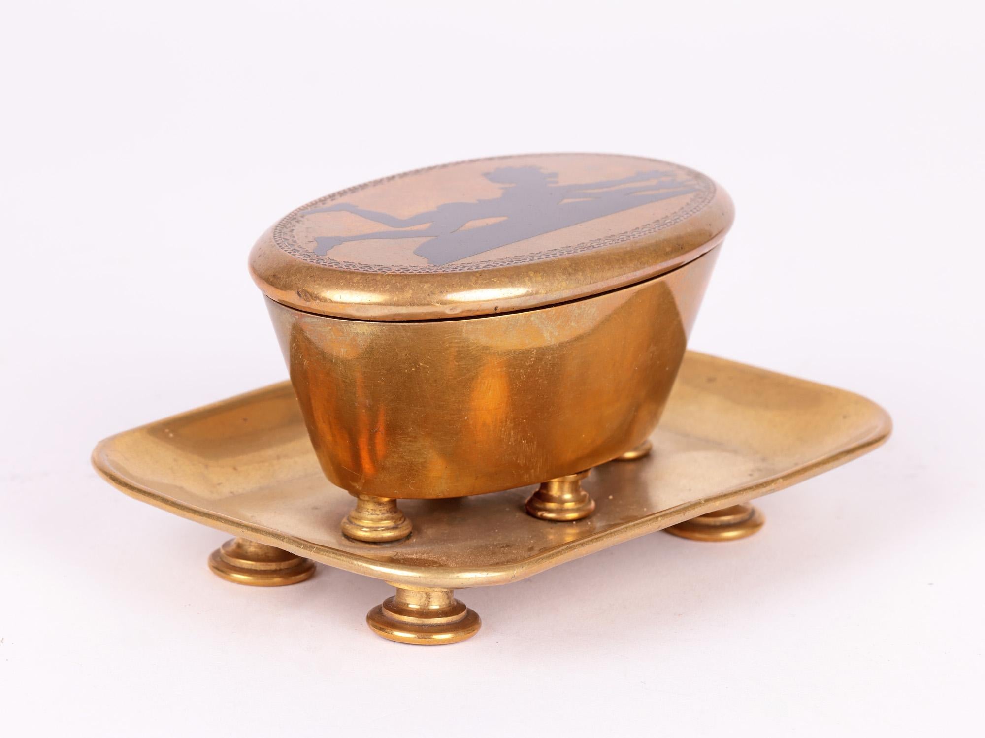 Antique Brass Table Vesta with Novelty Enameled Figure For Sale 3
