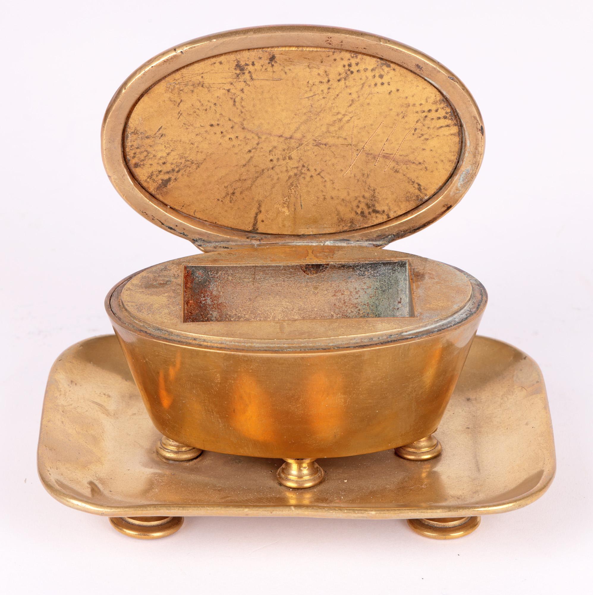Antique Brass Table Vesta with Novelty Enameled Figure For Sale 5