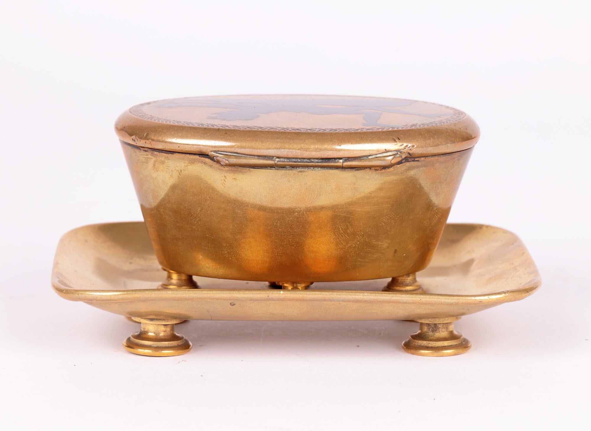 Antique Brass Table Vesta with Novelty Enameled Figure For Sale 7