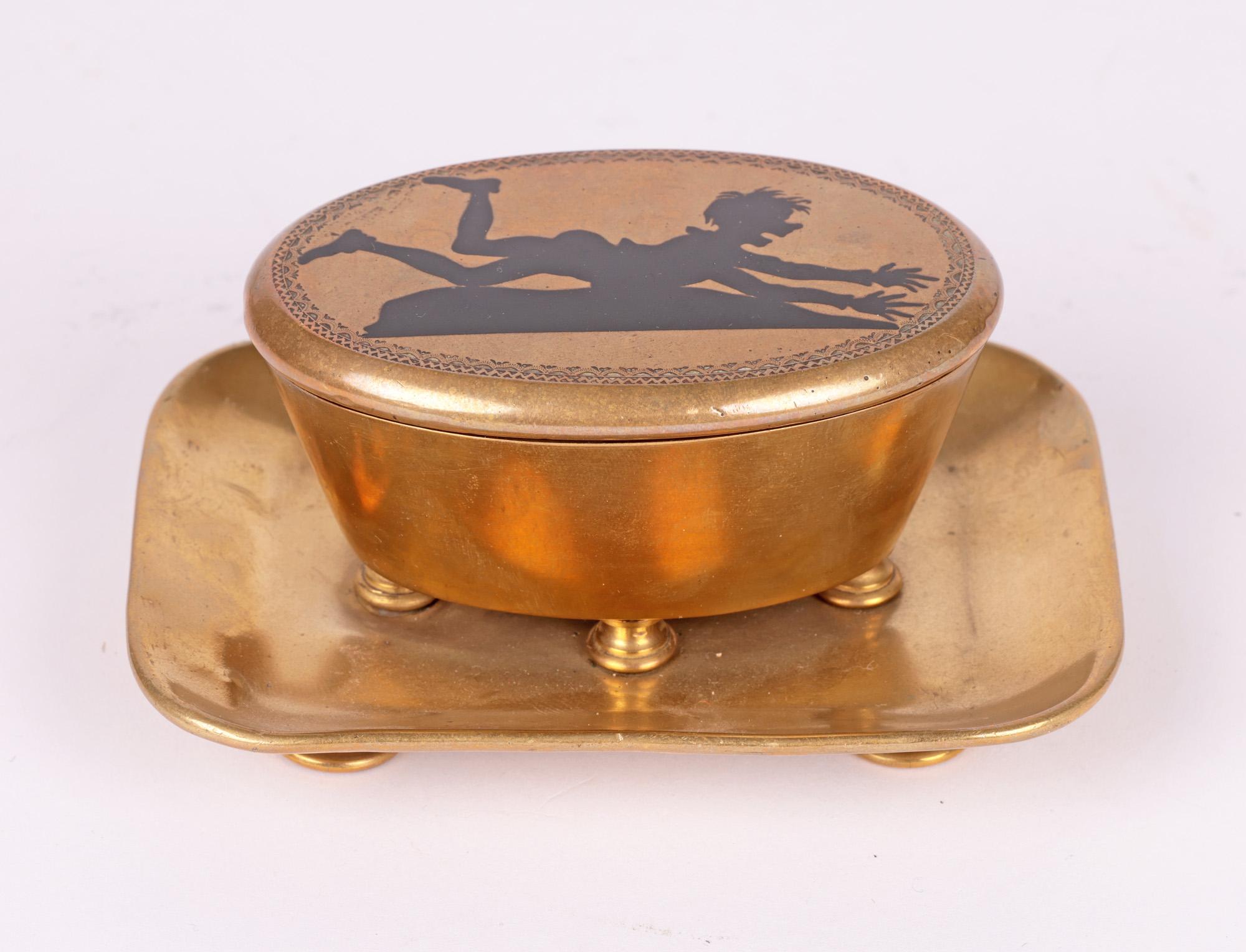 Antique Brass Table Vesta with Novelty Enameled Figure For Sale 8