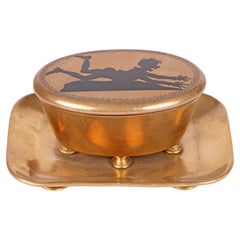 Antique Brass Table Vesta with Novelty Enameled Figure