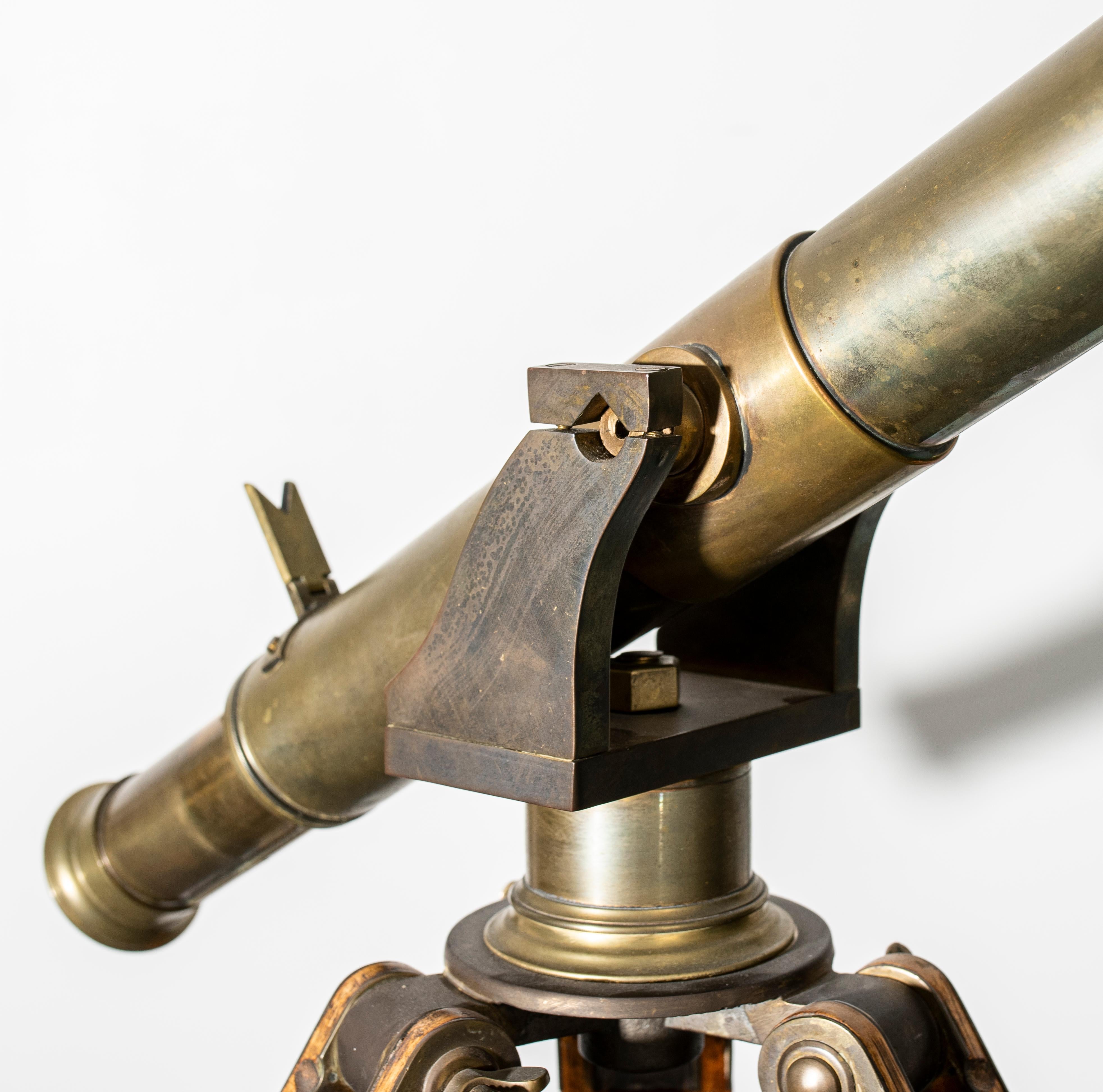 20th Century Antique Brass Telescope on Adjustable Tripod Base
