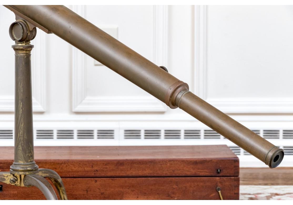 Arts and Crafts Antique Brass Telescope On Tripod Stand For Sale