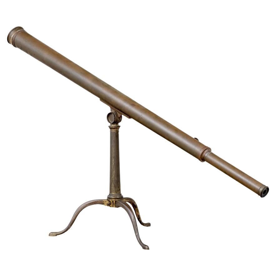 Antique Brass Telescope On Tripod Stand For Sale