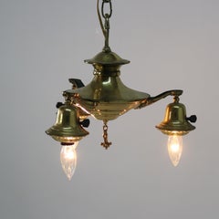 Antique Brass Three Light Hanging Hall Fixture C1920