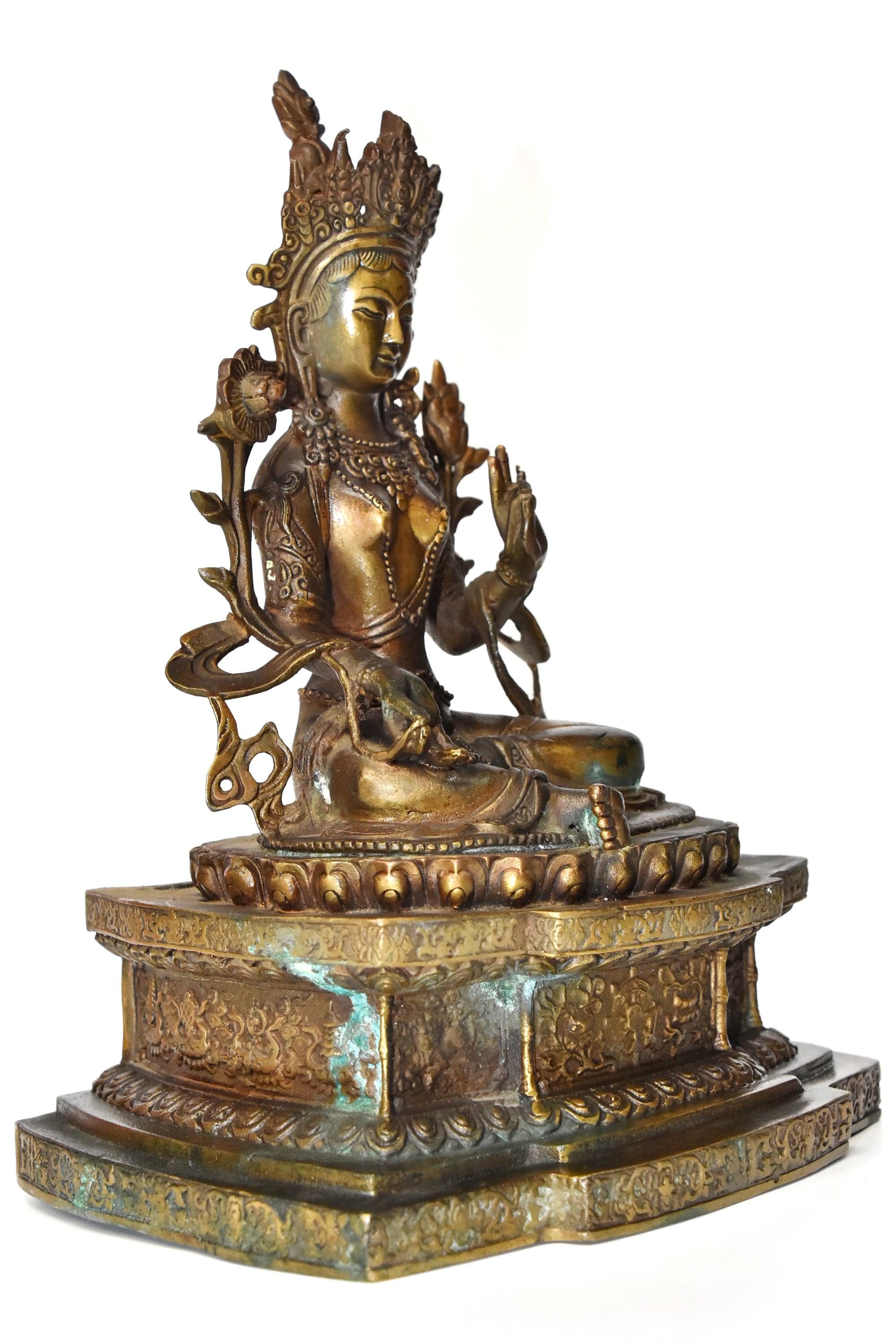 Antique Brass Tibetan Green Tara 11