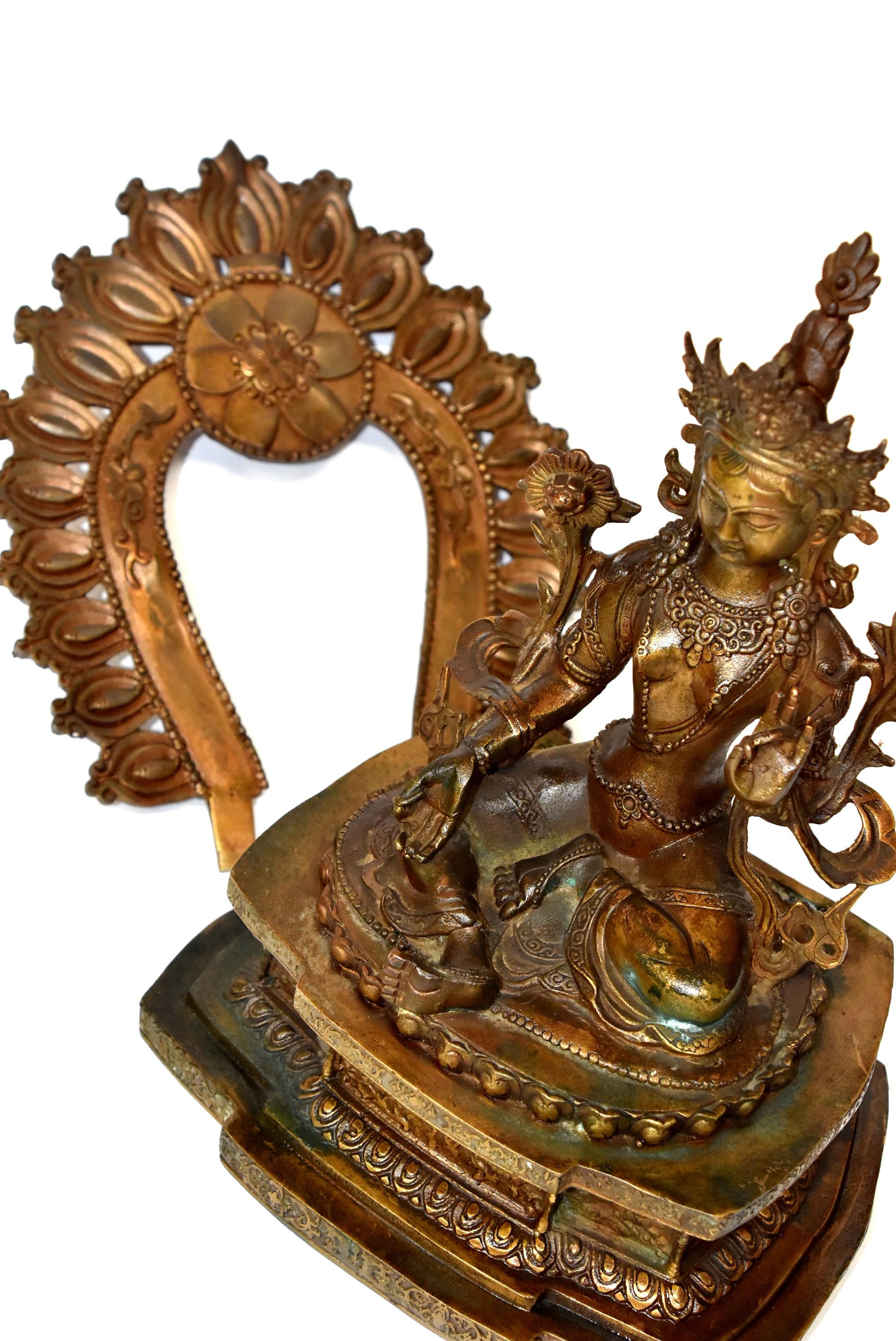 Antique Brass Tibetan Green Tara 12