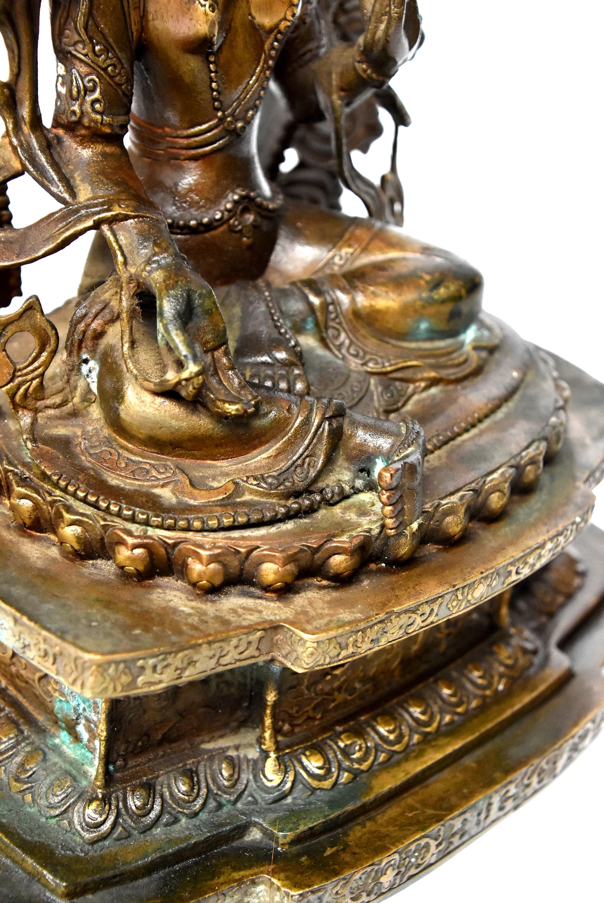 Antique Brass Tibetan Green Tara 14