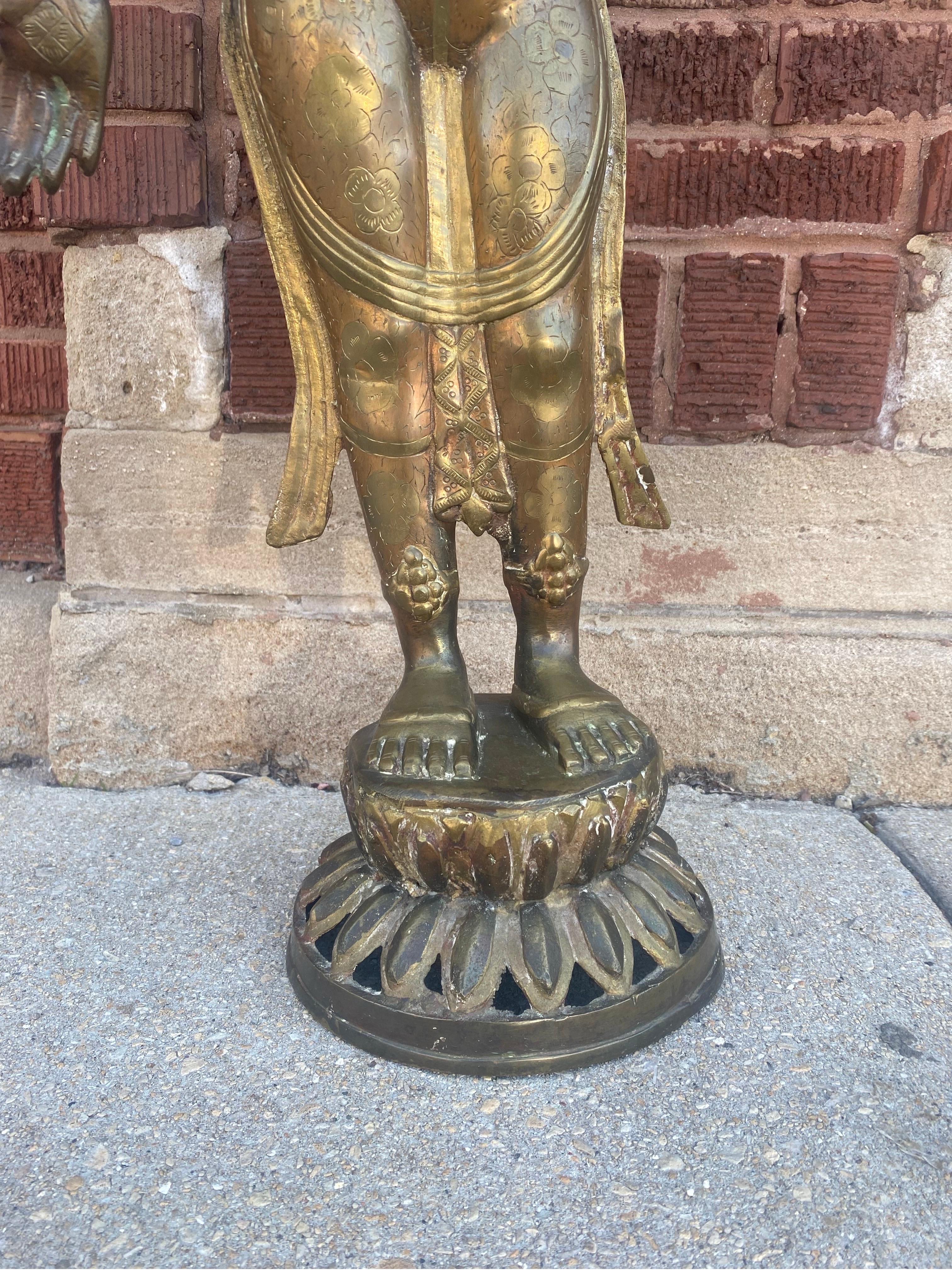 Antique Brass Tibetan Tara Buddhist Goddess Statue For Sale 5