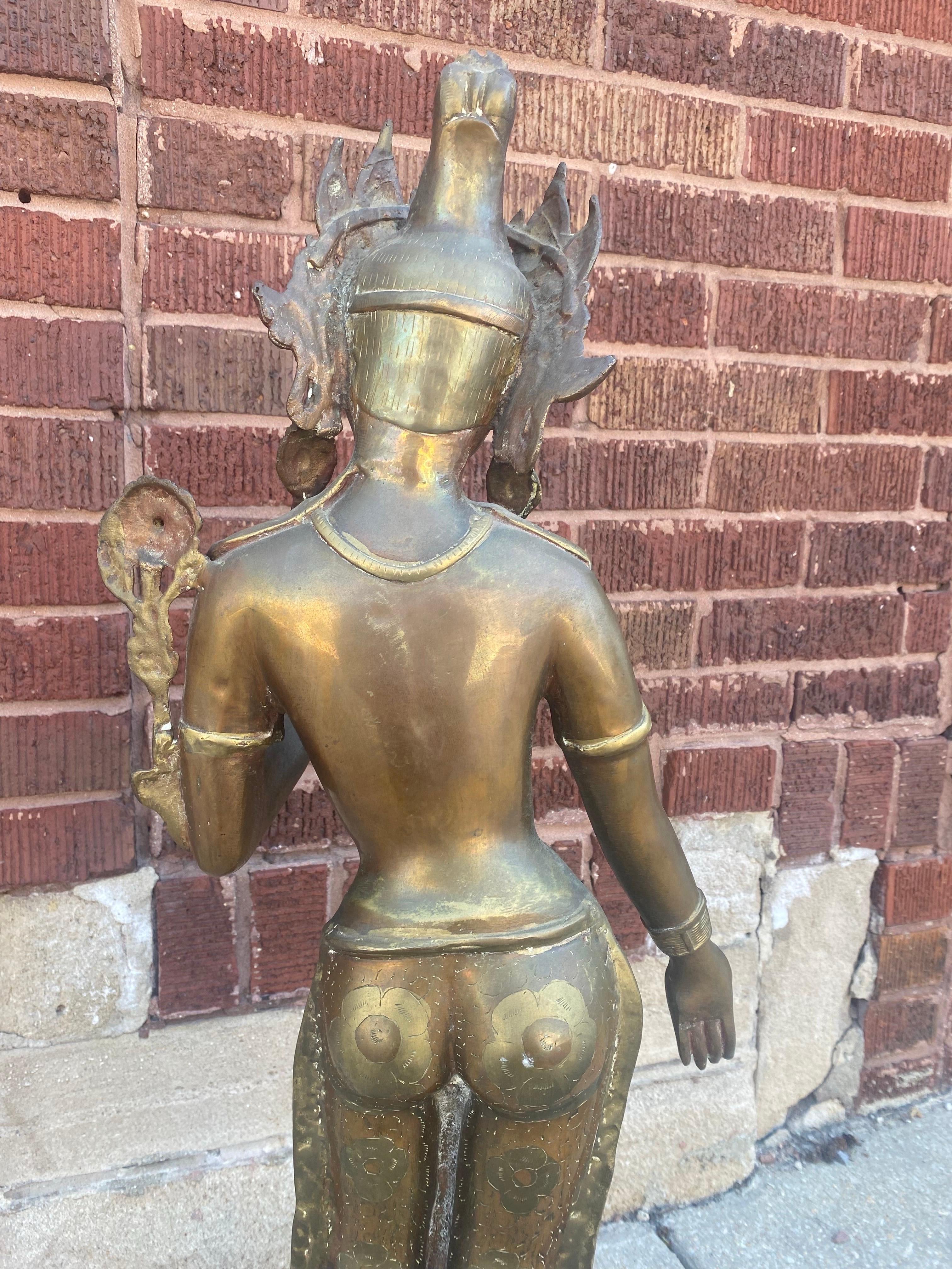 Unknown Antique Brass Tibetan Tara Buddhist Goddess Statue For Sale