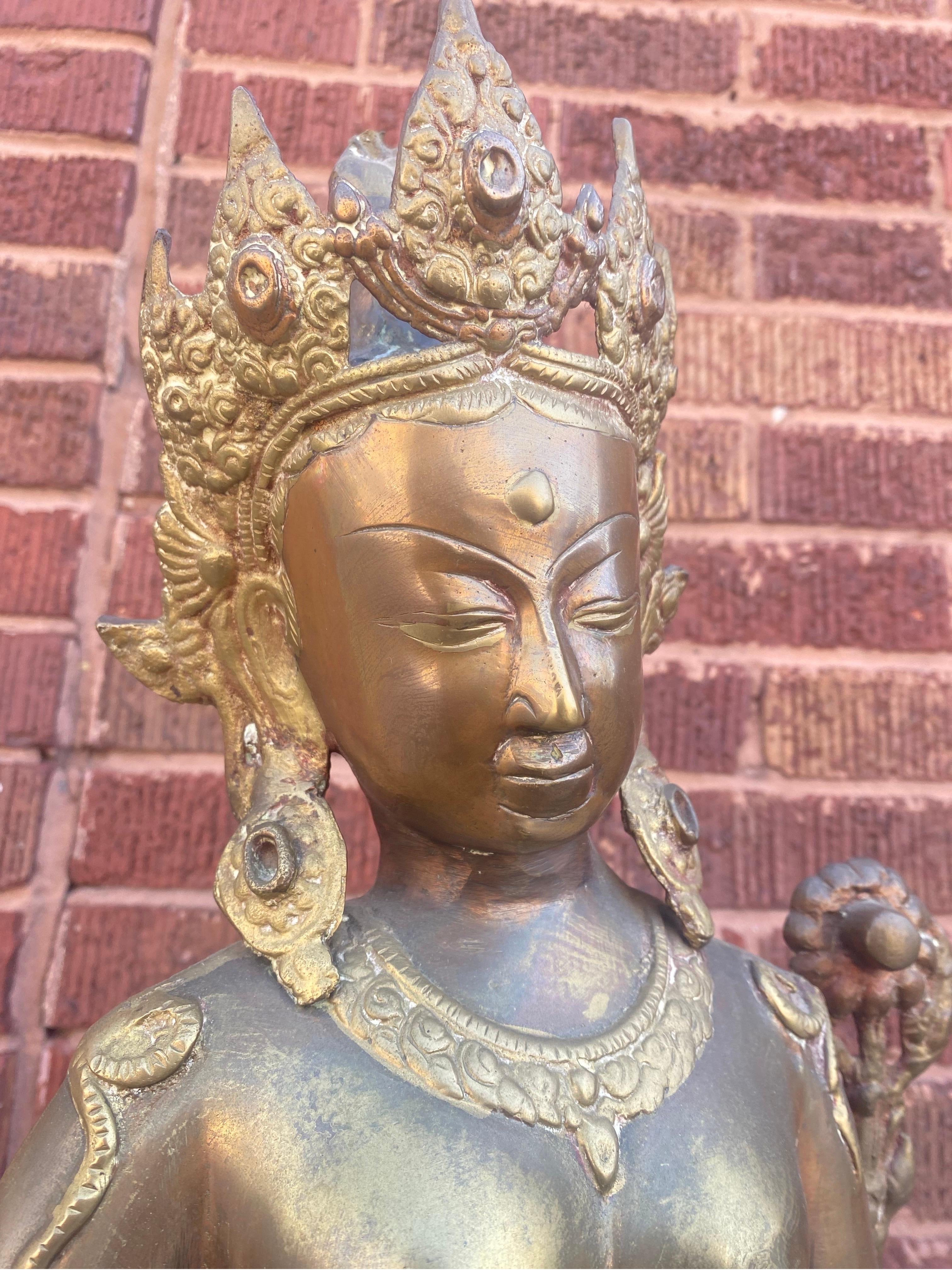Antique Brass Tibetan Tara Buddhist Goddess Statue For Sale 2