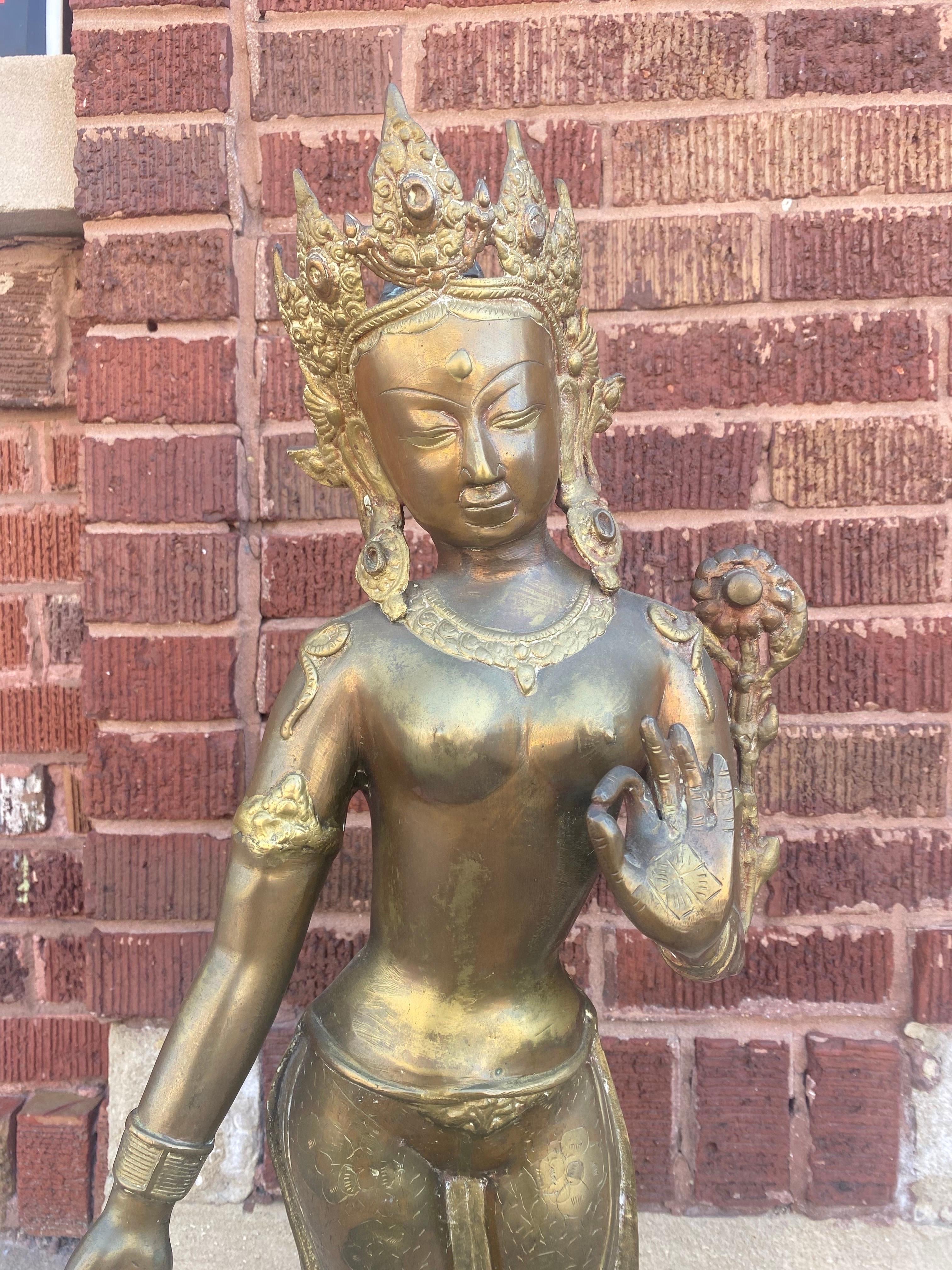 Antique Brass Tibetan Tara Buddhist Goddess Statue For Sale 3