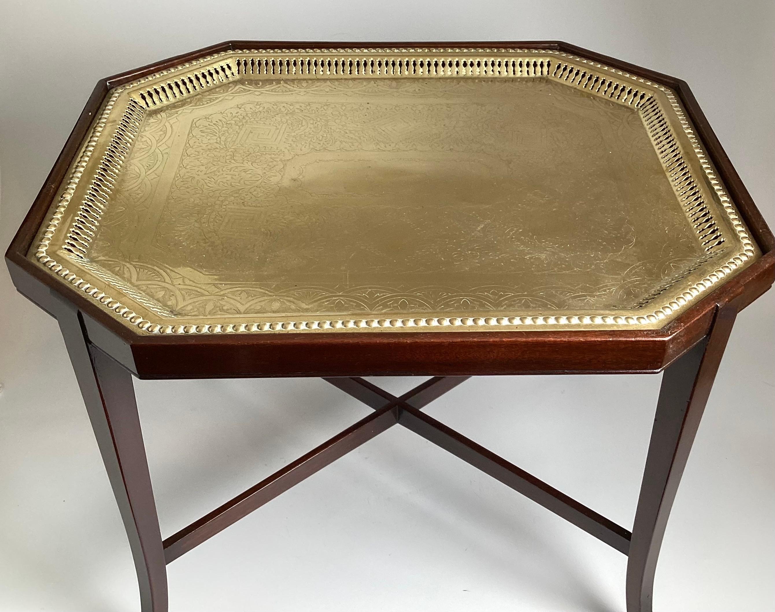 Edwardian Antique Brass Tray with Table Base, English For Sale