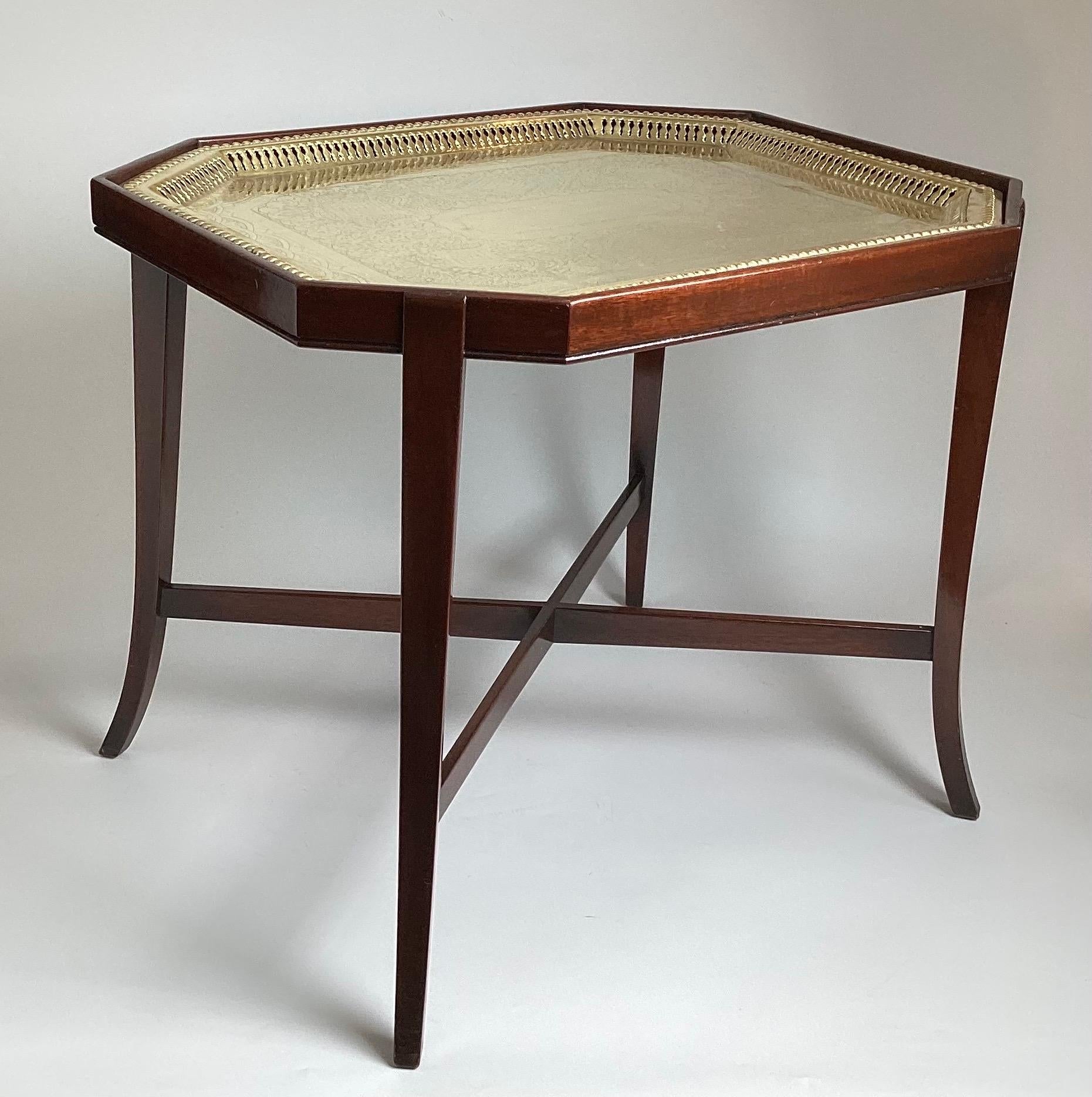 19th Century Antique Brass Tray with Table Base, English For Sale