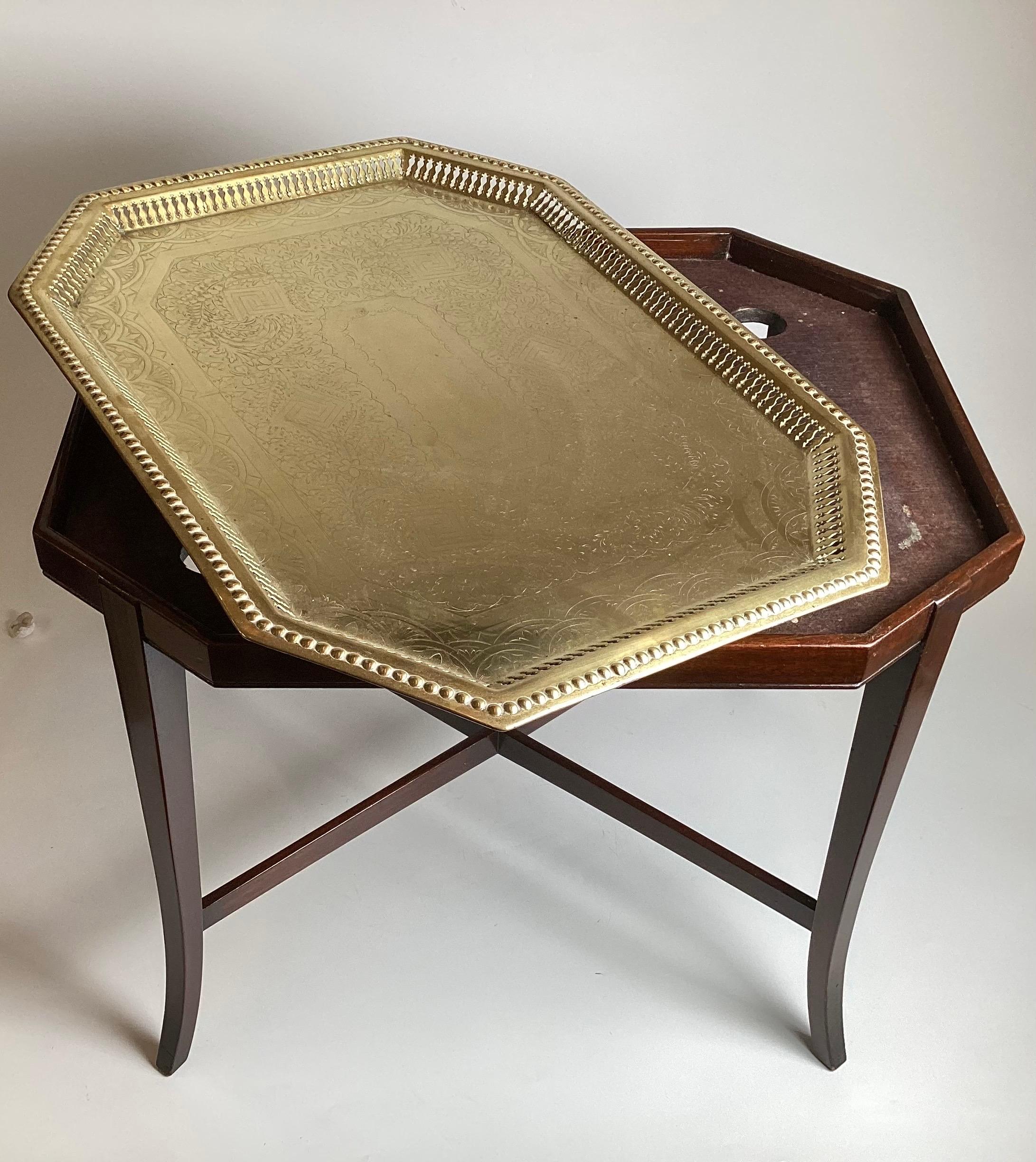 Antique Brass Tray with Table Base, English For Sale 4
