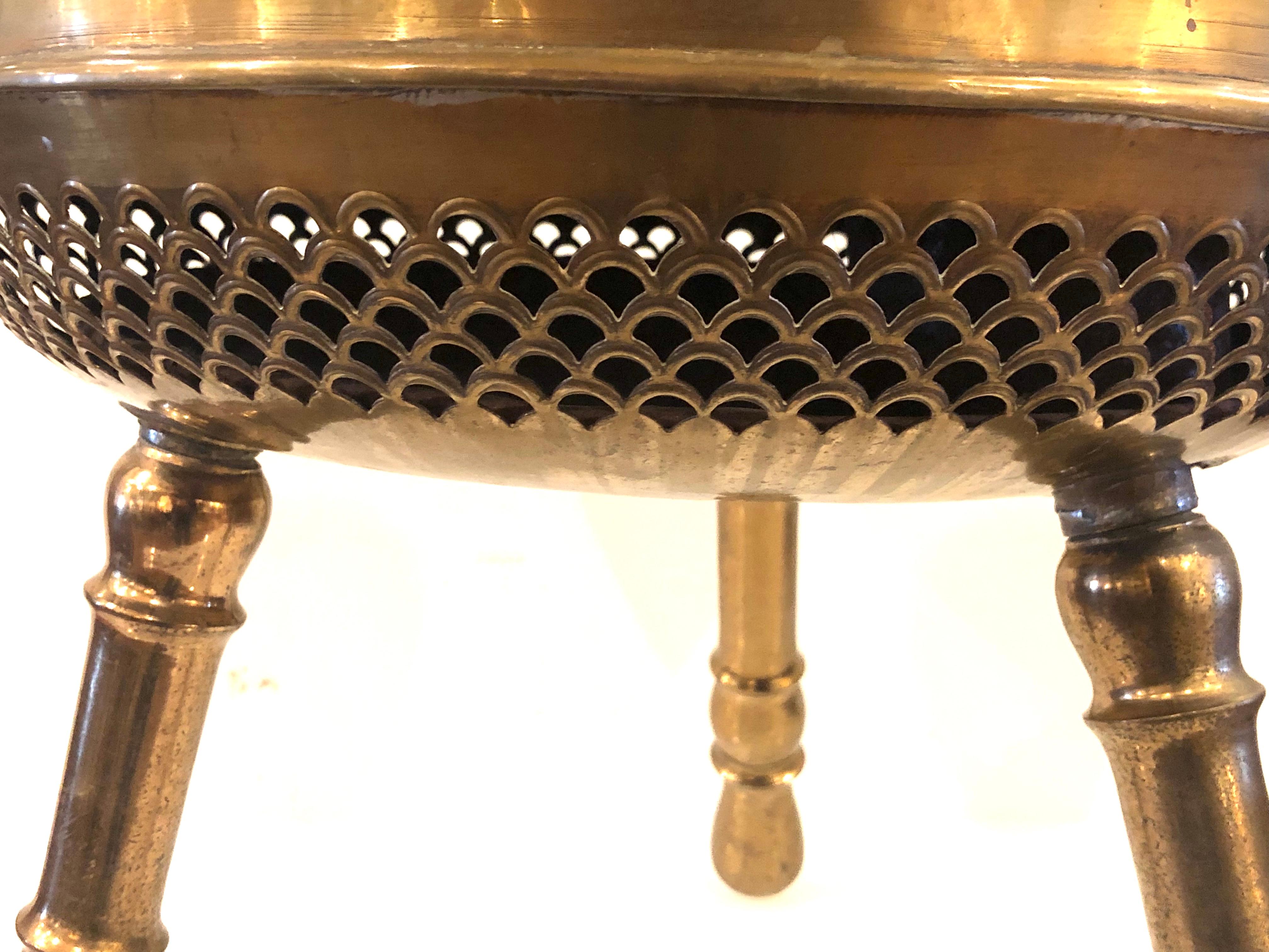 Antique Brass Tri Legged Foot Warmer Indian Low Stool at 1stDibs
