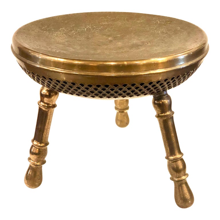Antique Brass Tri Legged Foot Warmer Indian Low Stool at 1stDibs