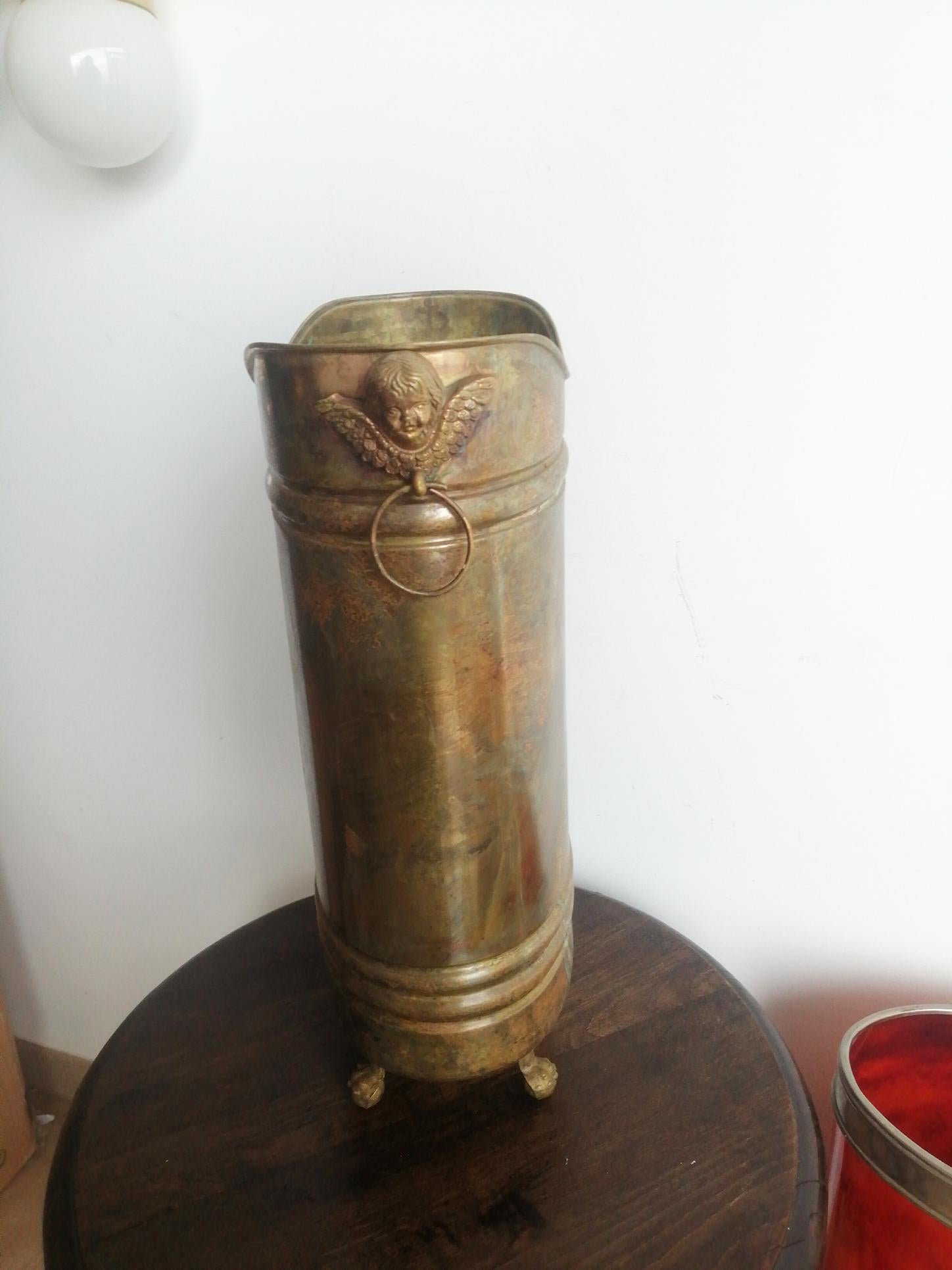 Art Deco Antique Brass and Bronze Umbrella Stand, France, Early 20th Century