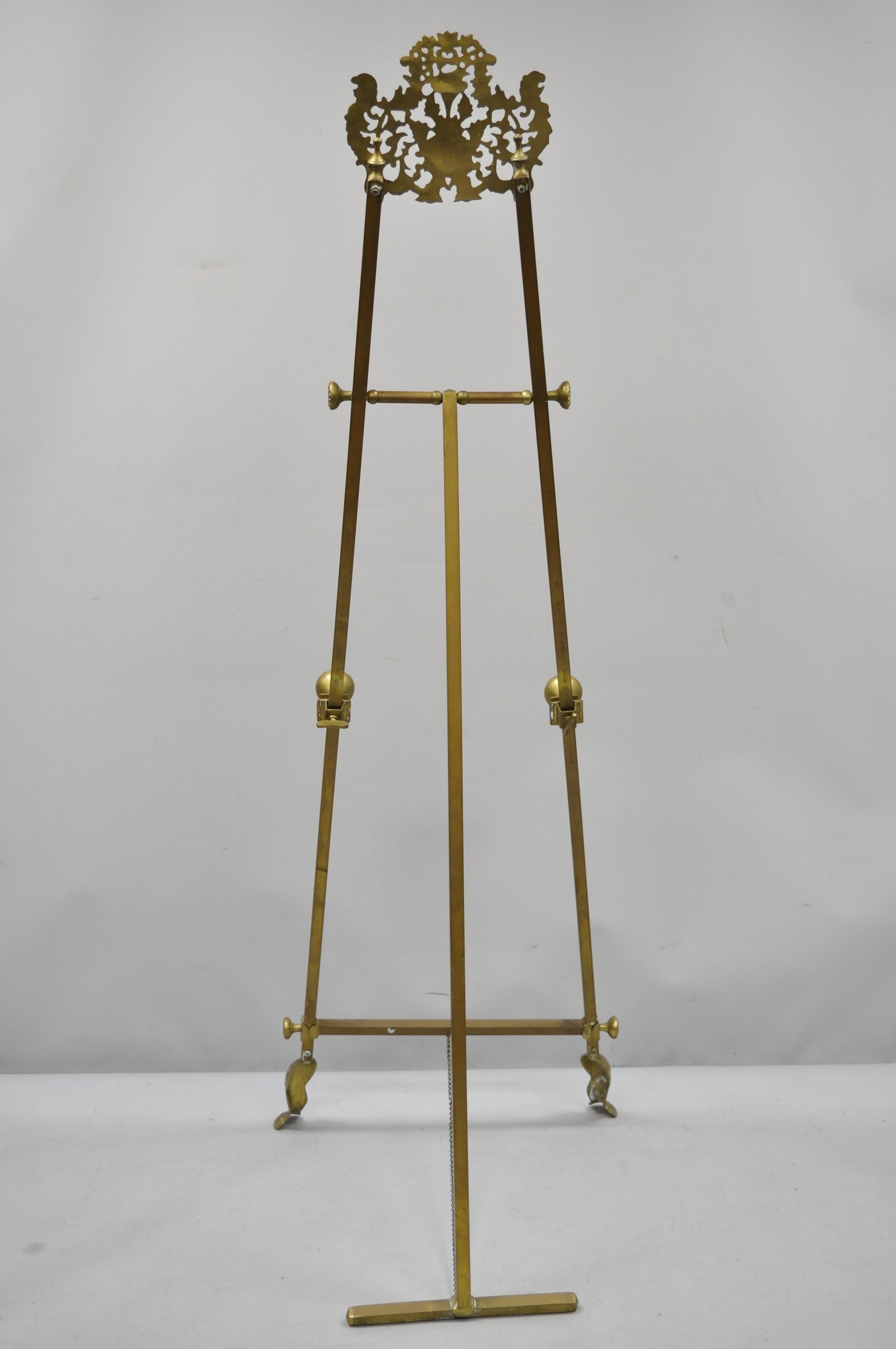 Antique Brass Victorian Filigree Tall Painting Easel Tripod Art Canvas Stand 3