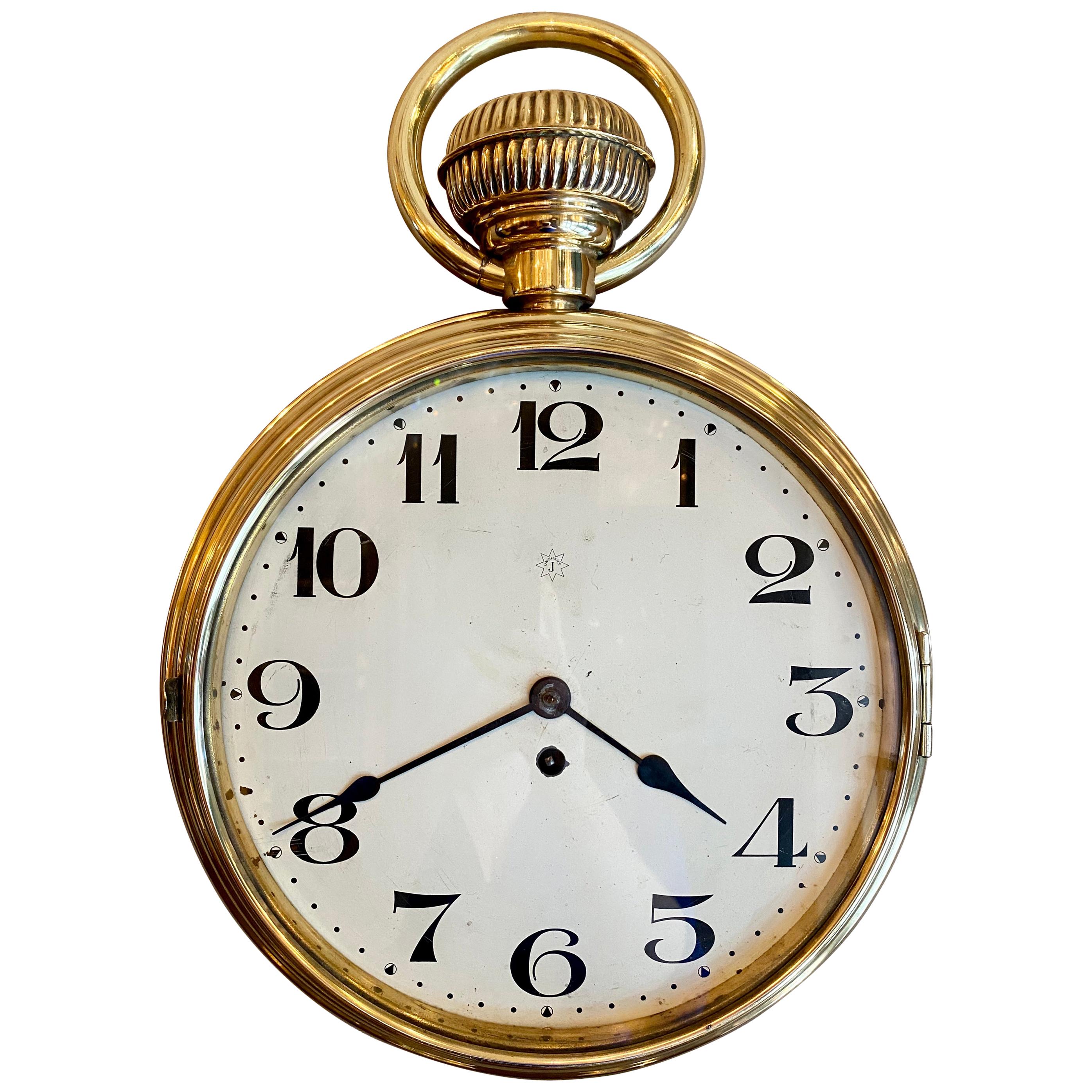 Antique Brass Wall Clock in Running Order, Pocket Watch Style, circa 1890-1900