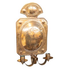 Antique Brass Wall Sconce, Repujado Design, Two Candle Holders, 1950