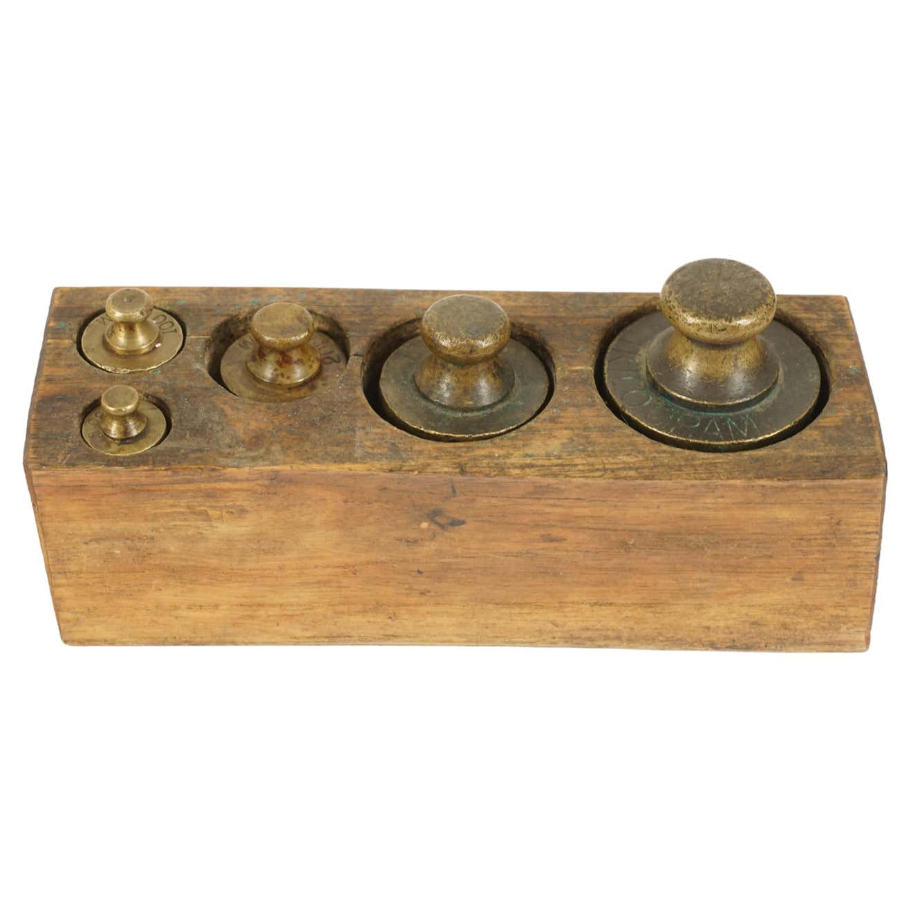 Antique Brass Weights, in Wooden Holder, Scotland 1880, B78y at 1stDibs