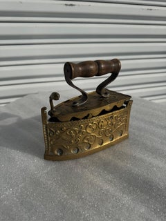 Antique Brass with Wood Handle Coal Flat Iron