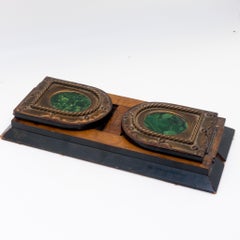 Antique Brass Wood and Malachite Telescoping Book Rack Slide Holder, circa 1860
