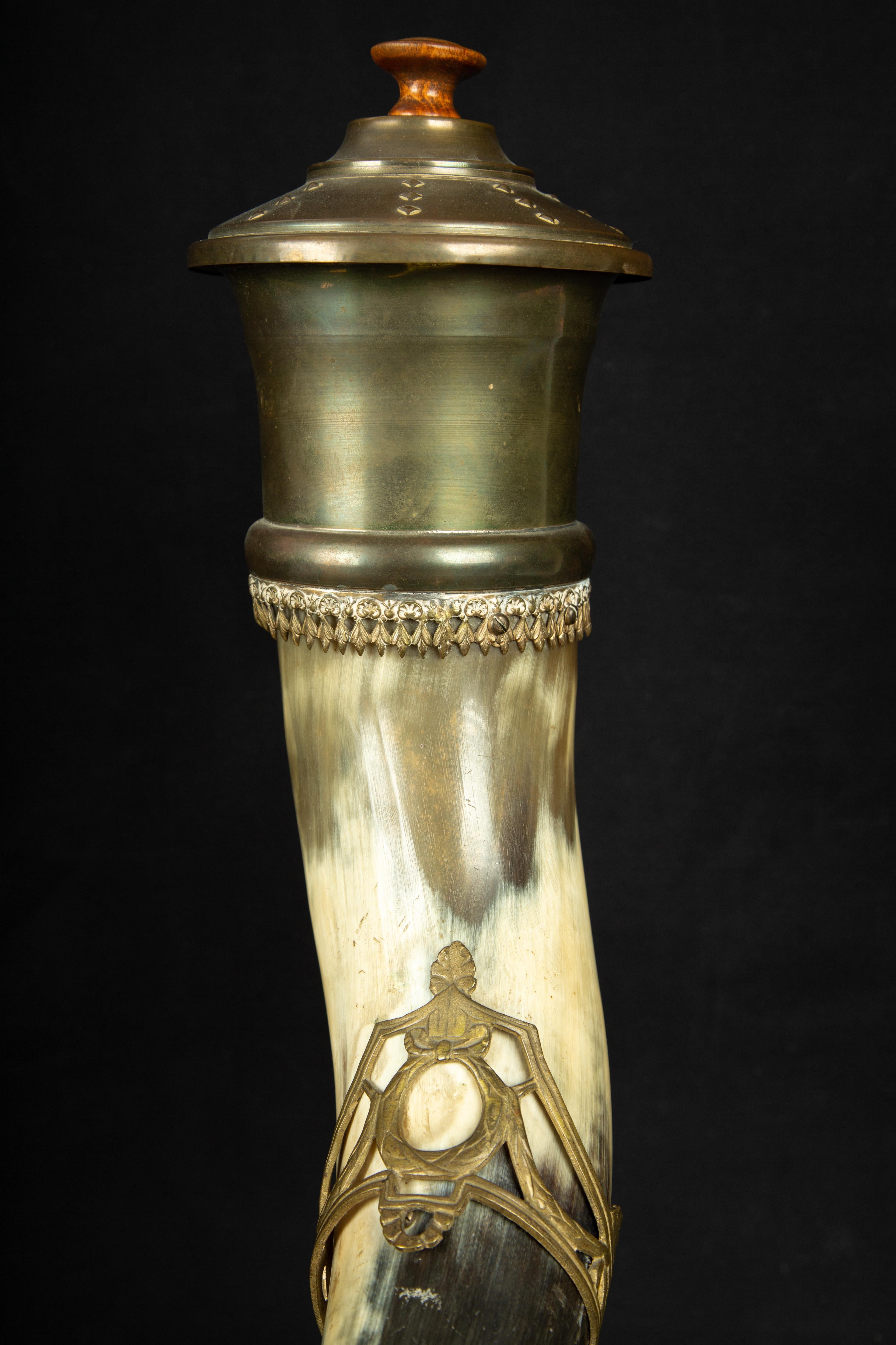 20th Century Antique Brass-Work Mounted Horn For Sale