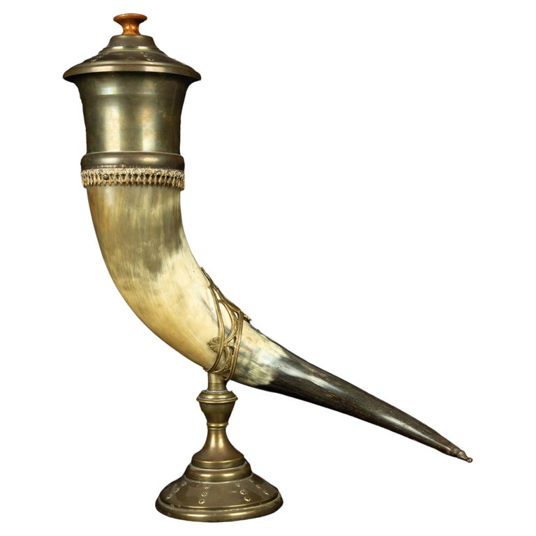 Antique BrassWork Mounted Horn For Sale at 1stDibs
