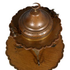 Antique Brazier Heating in Embossed Thick Brass Slab with Cast Bronze Structure