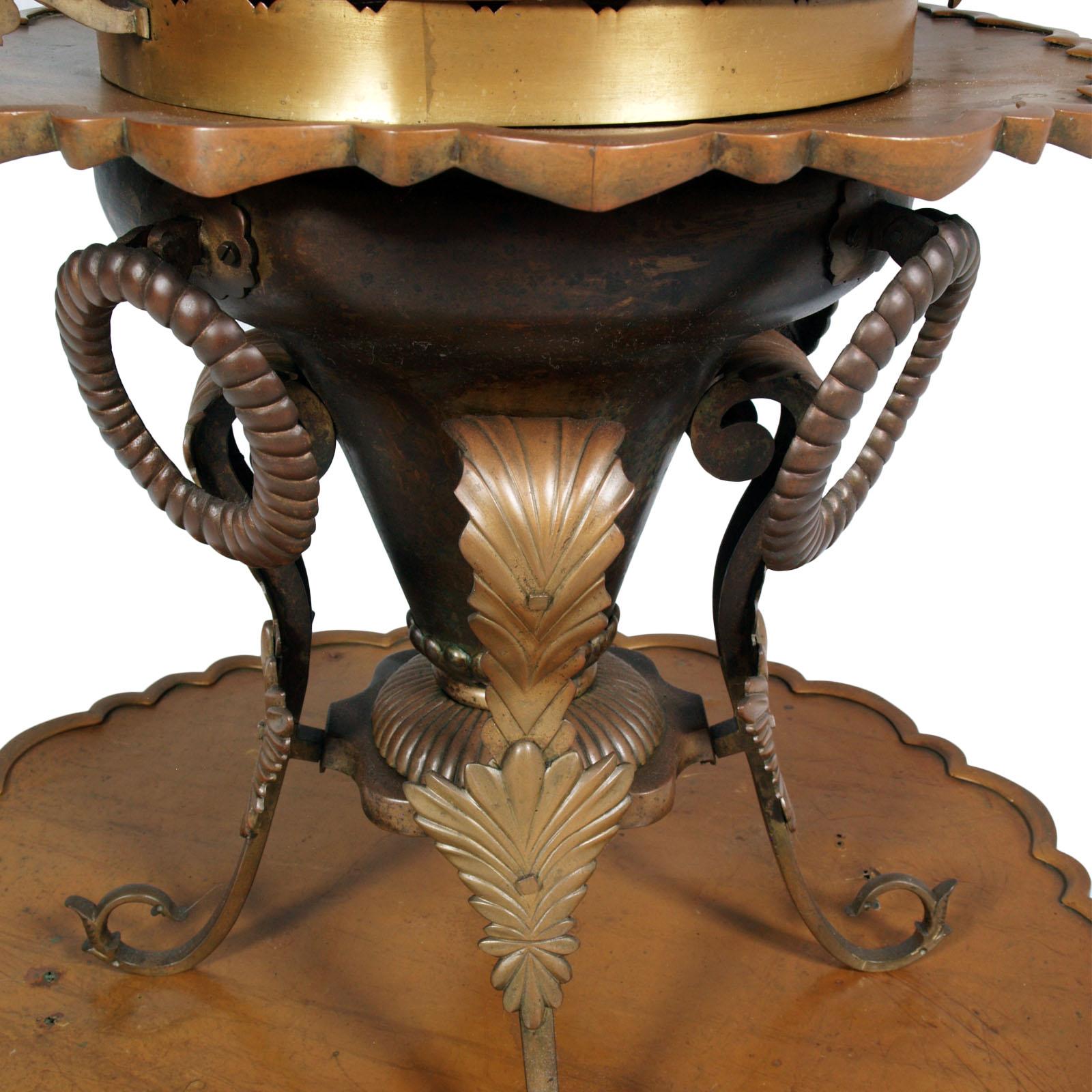 Islamic Antique Brazier Heating in Embossed Thick Brass Slab with Cast Bronze Structure For Sale