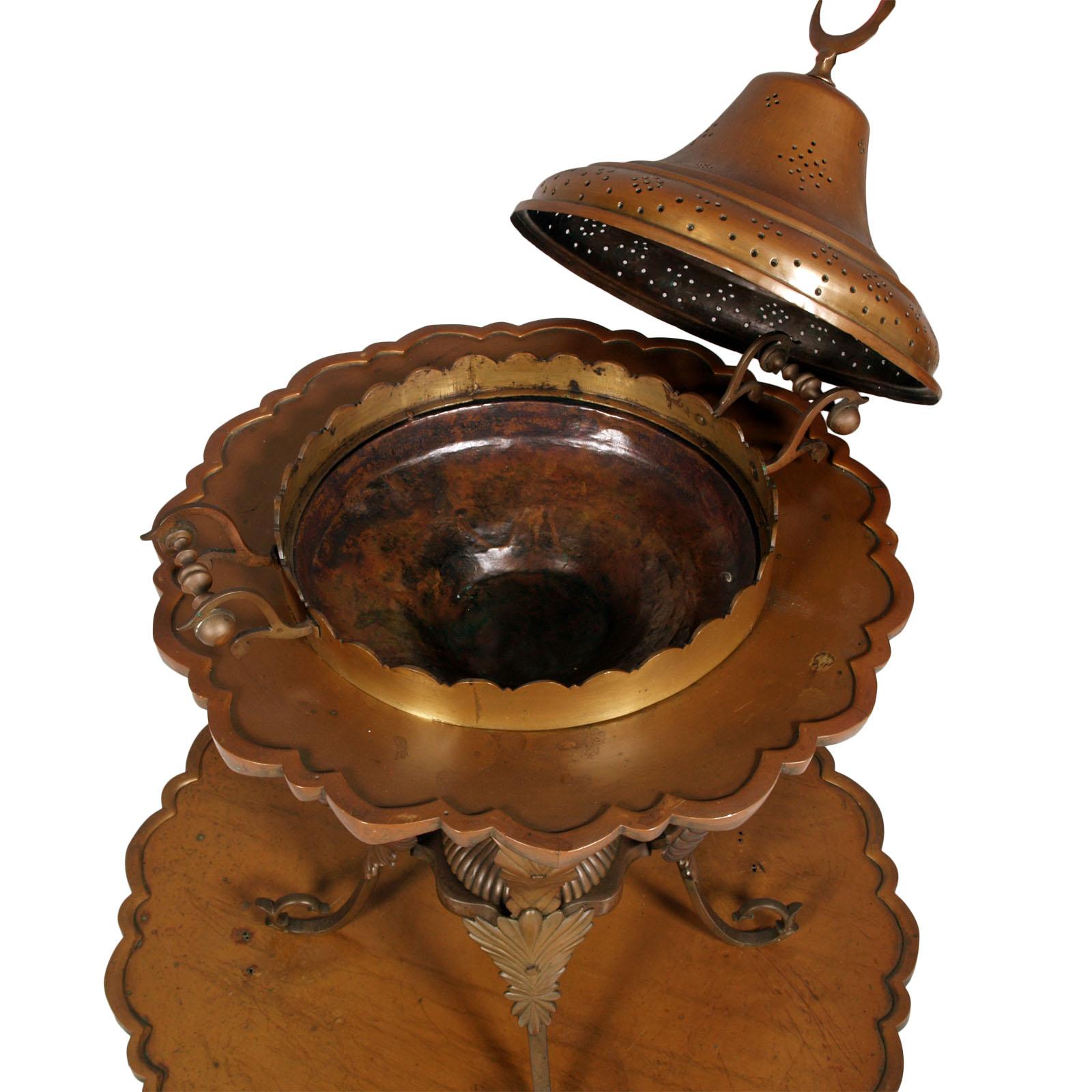 19th Century Antique Brazier Heating in Embossed Thick Brass Slab with Cast Bronze Structure For Sale