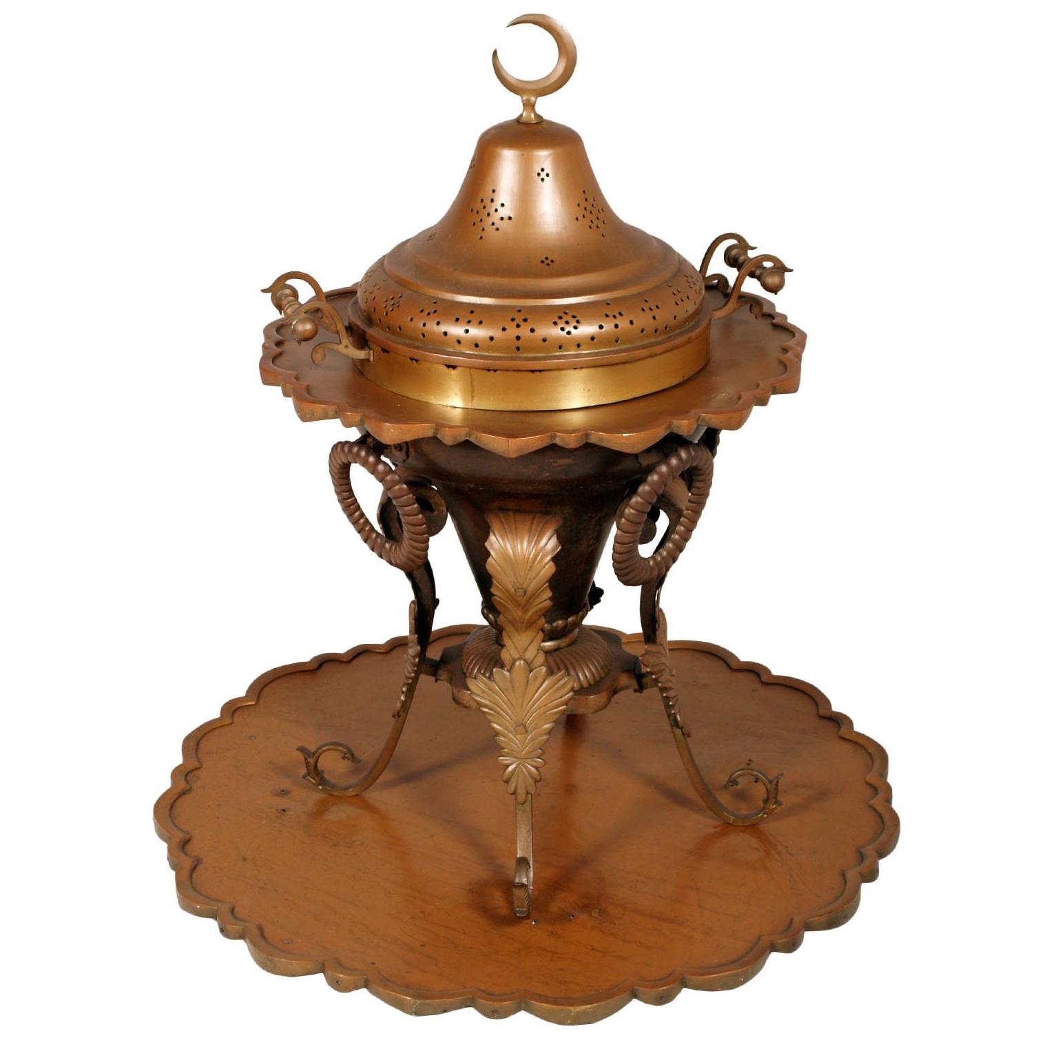 Antique Brazier Heating in Embossed Thick Brass Slab with Cast Bronze Structure For Sale