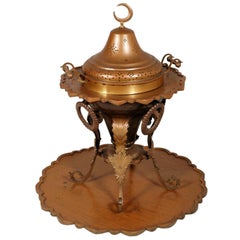 Antique Brazier Heating in Embossed Thick Brass Slab with Cast Bronze Structure