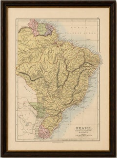 Antique Brazil Map, Uruguay, Paraguay & Guiana, Bartholomew, 1884