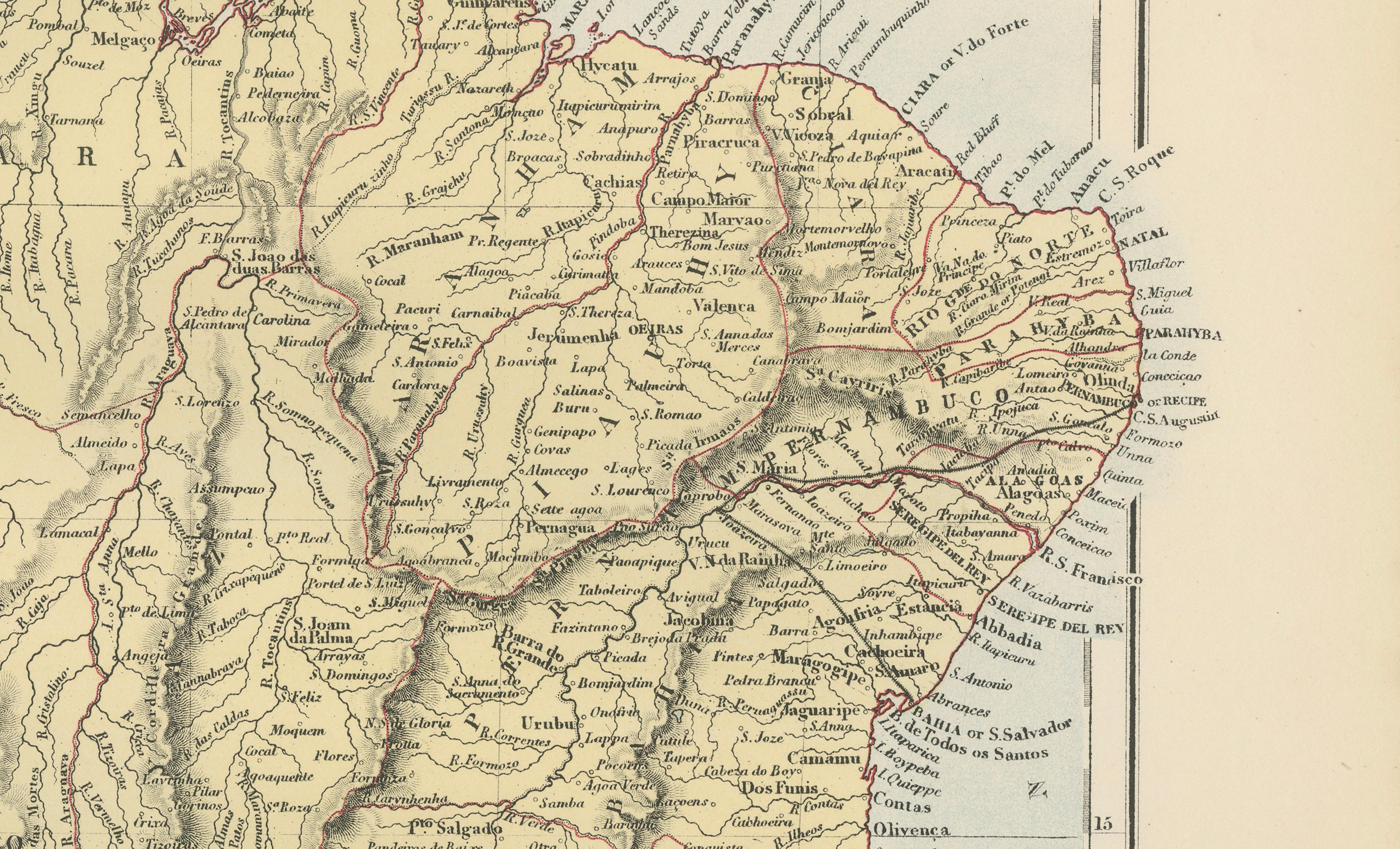 Antique Brazil Map, Uruguay, Paraguay & Guiana, Bartholomew, 1884