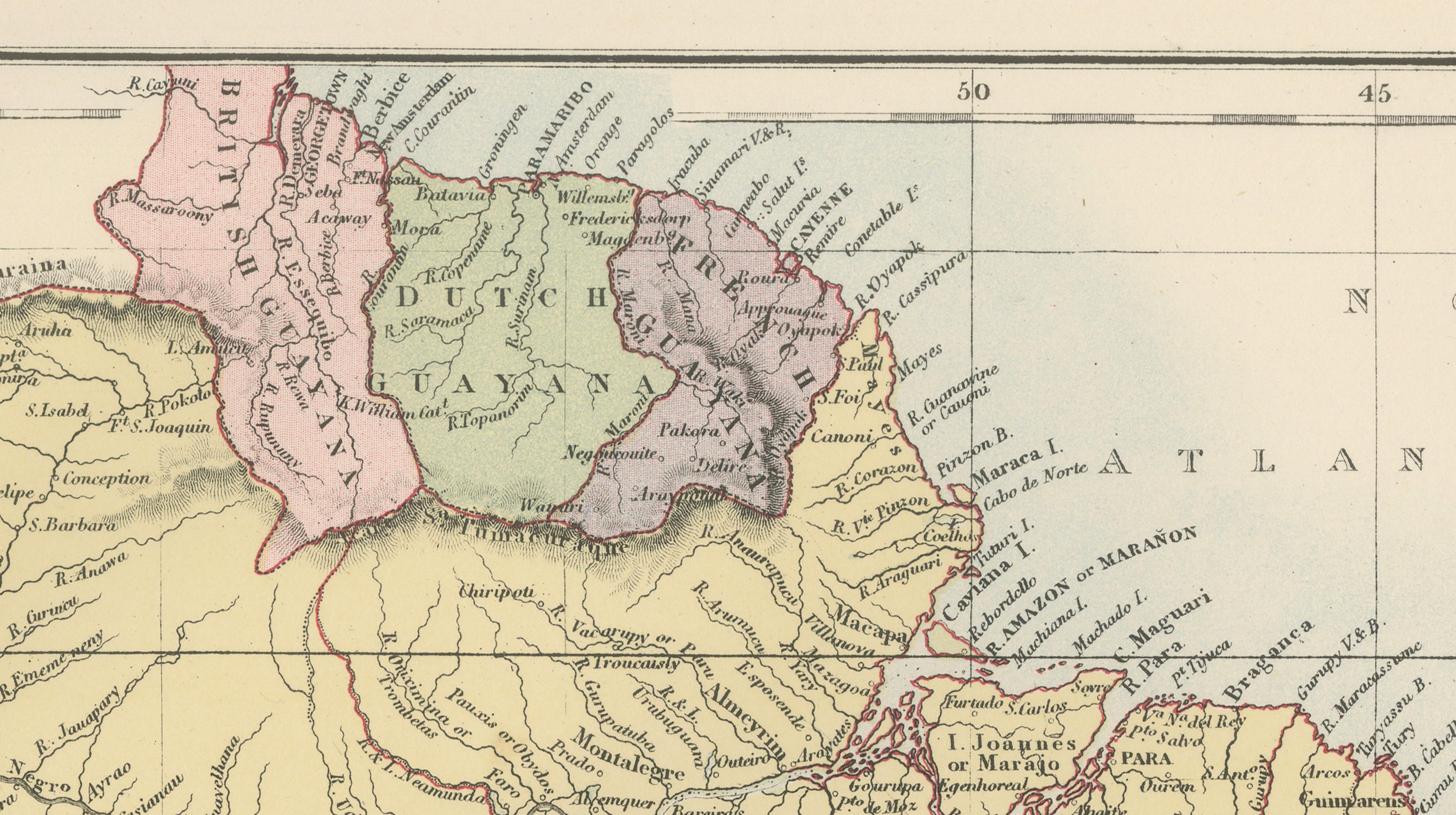Antique Brazil Map, Uruguay, Paraguay & Guiana, Bartholomew, 1884