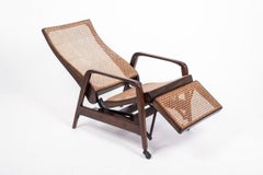 Antique Brazilian Reclining Lounge Chair, Walnut & Cane, Circa 1940