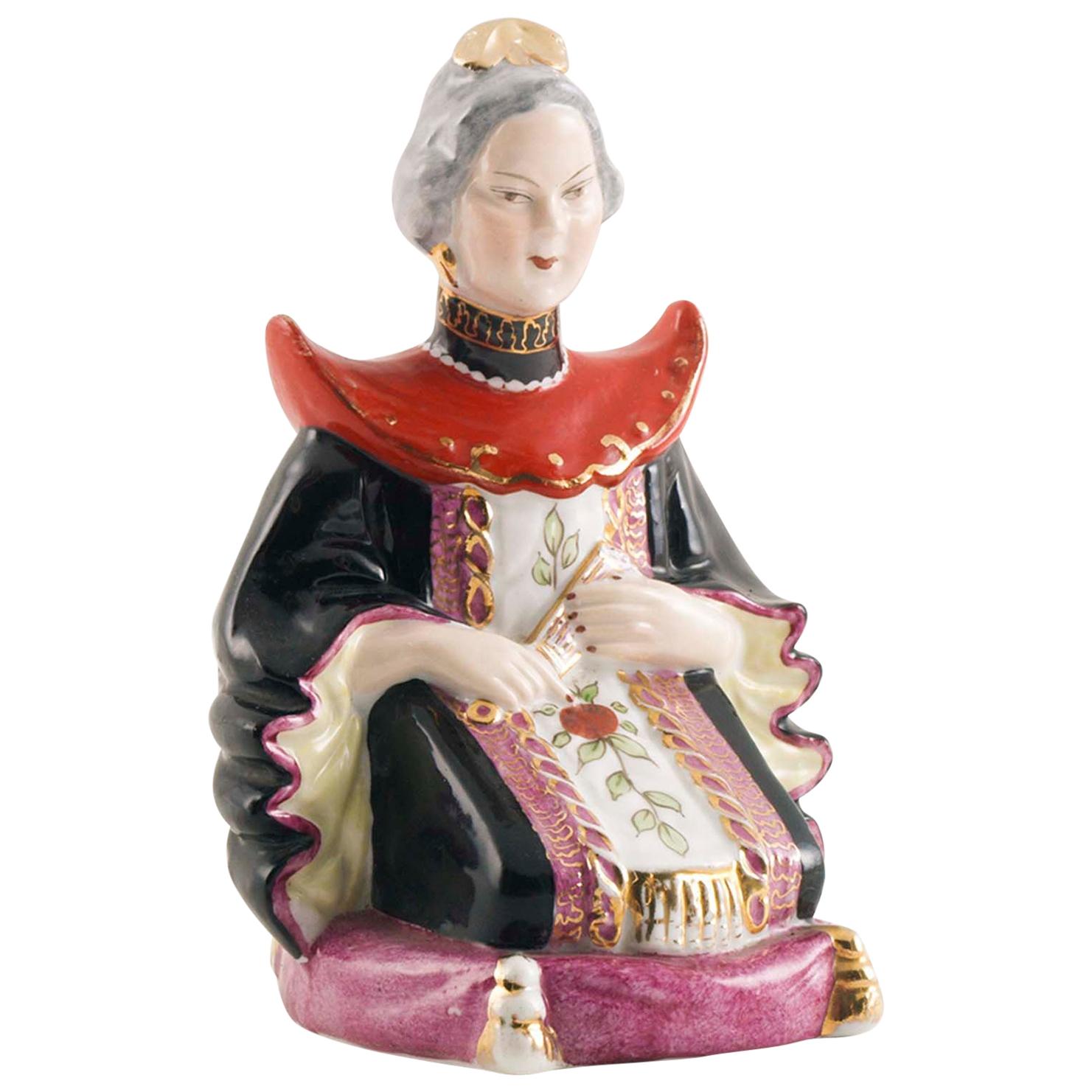 Ancienne figure noble chinoise brésilienne signée Vieira De Castro Rio Porcelaine